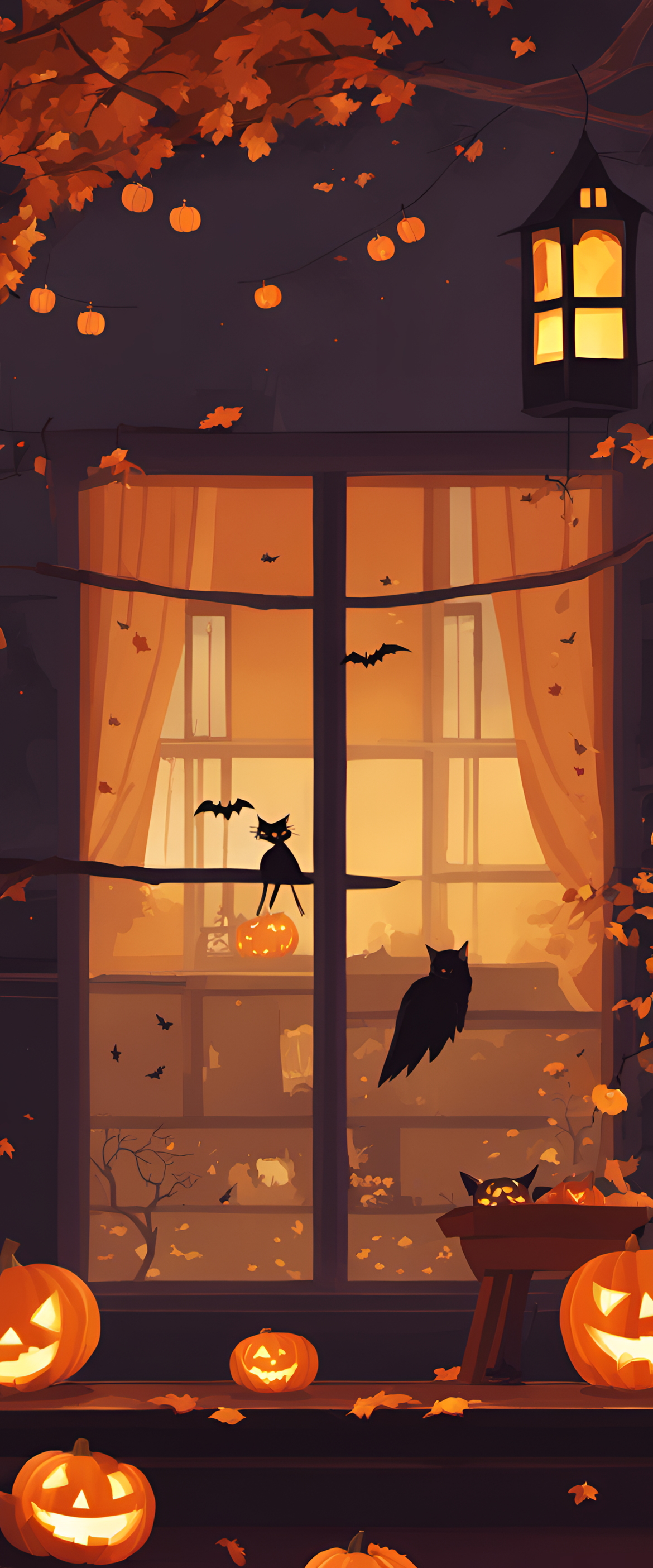 Cute Halloween scene with a cozy evening atmosphere