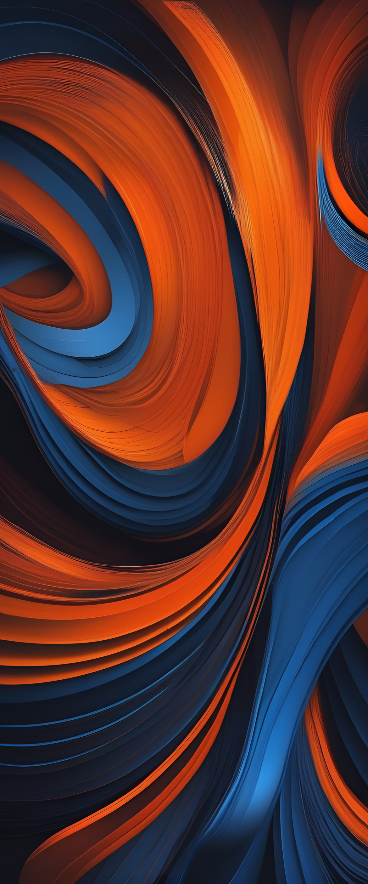 Abstract, vibrant blue and orange colors on a dark background