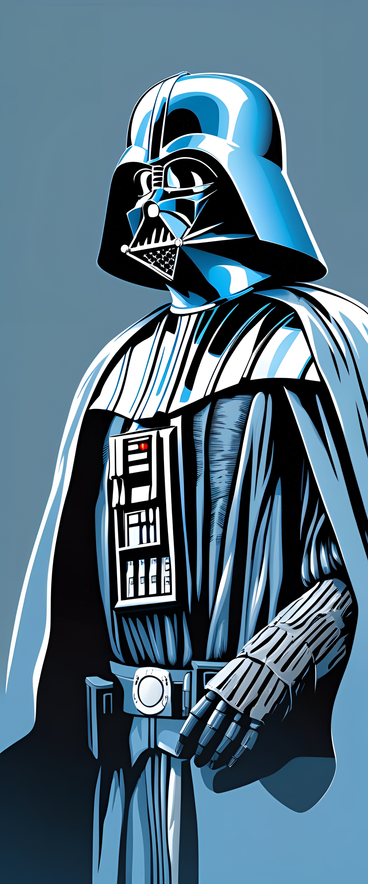 Light blue and silver Darth Vader wallpaper.