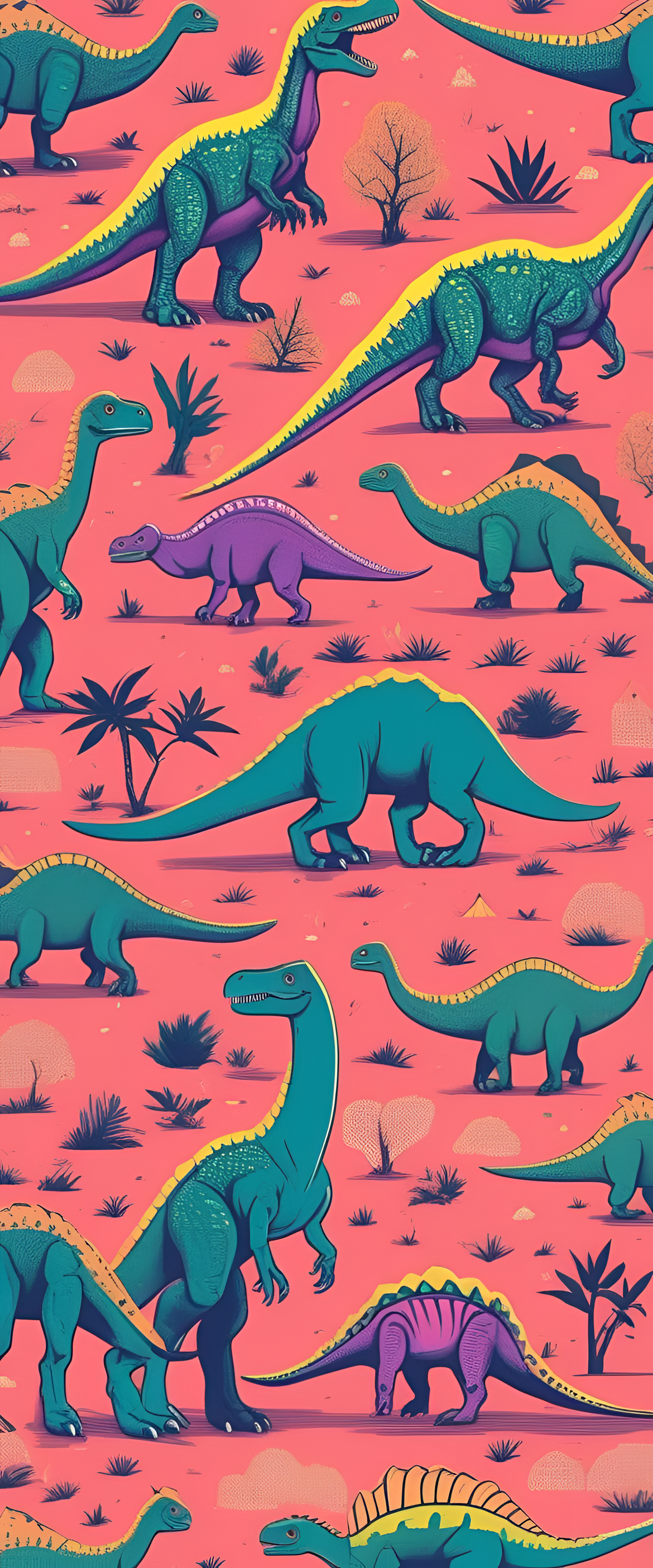 Risograph dinosaur wallpaper featuring colorful and geometric dinosaur illustrations.