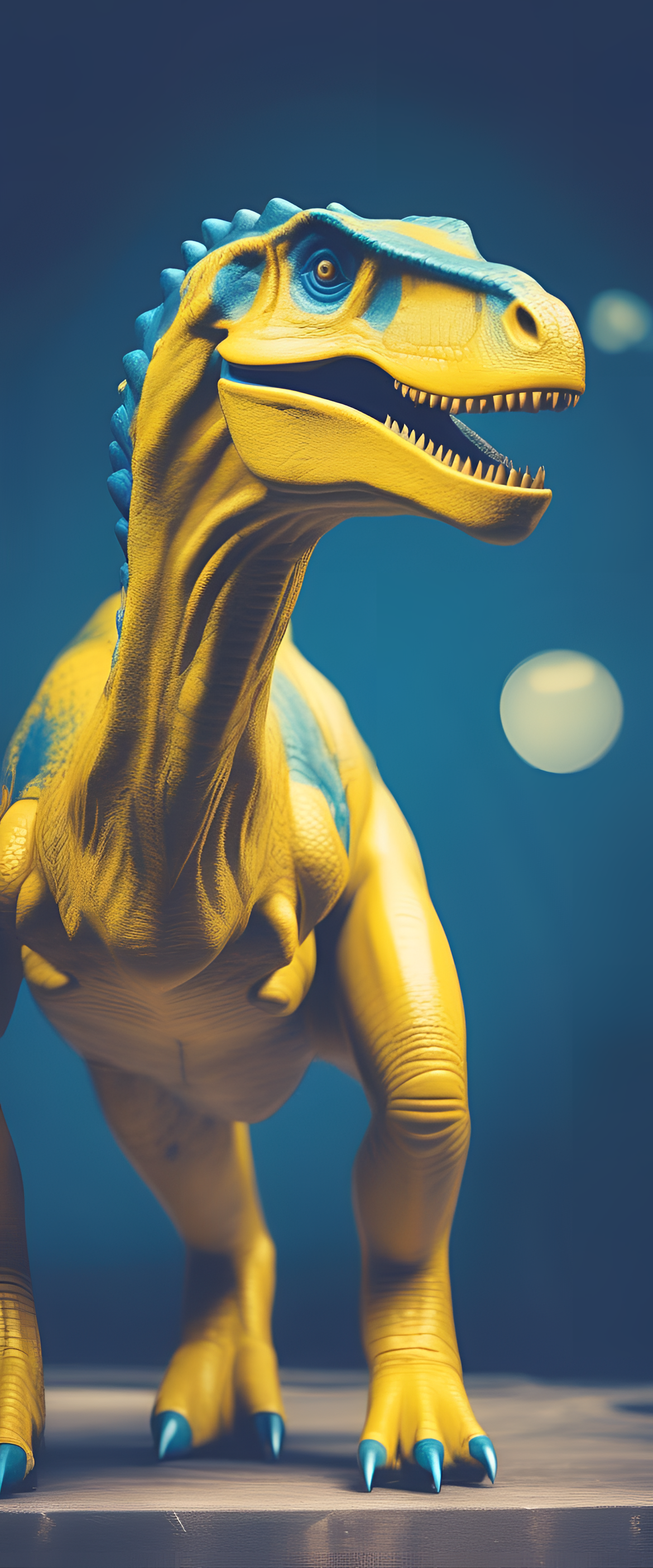 Vintage blue and yellow dinosaur wallpaper.