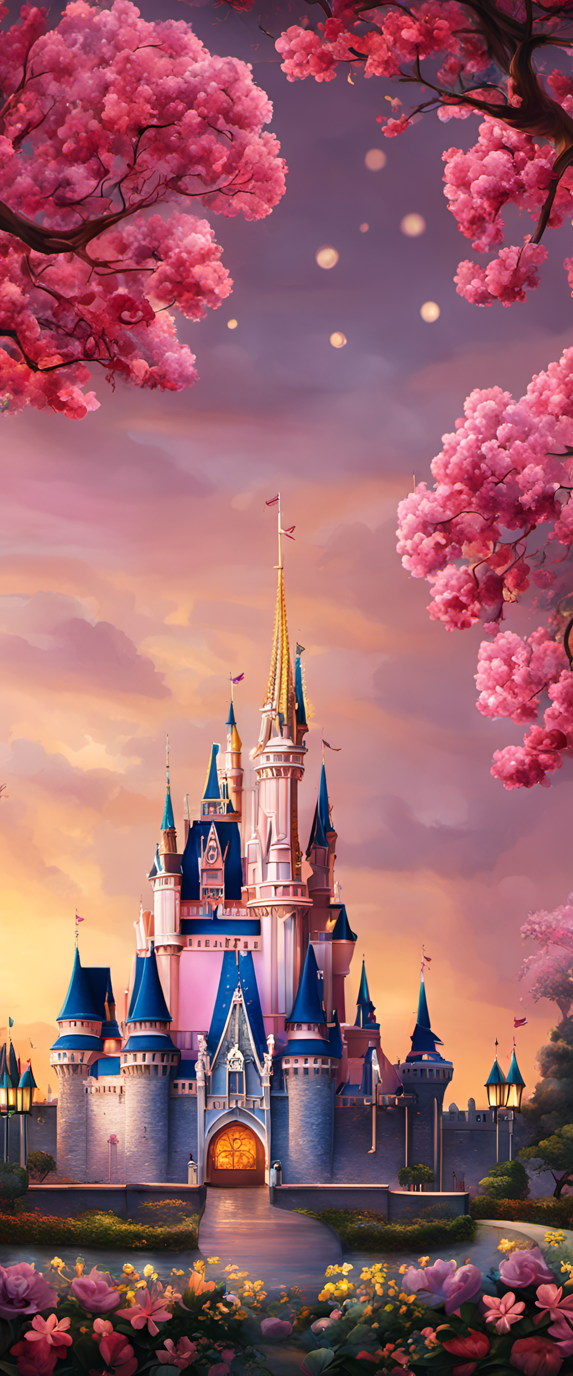 Disney castle in a dreamy style on a blue background.