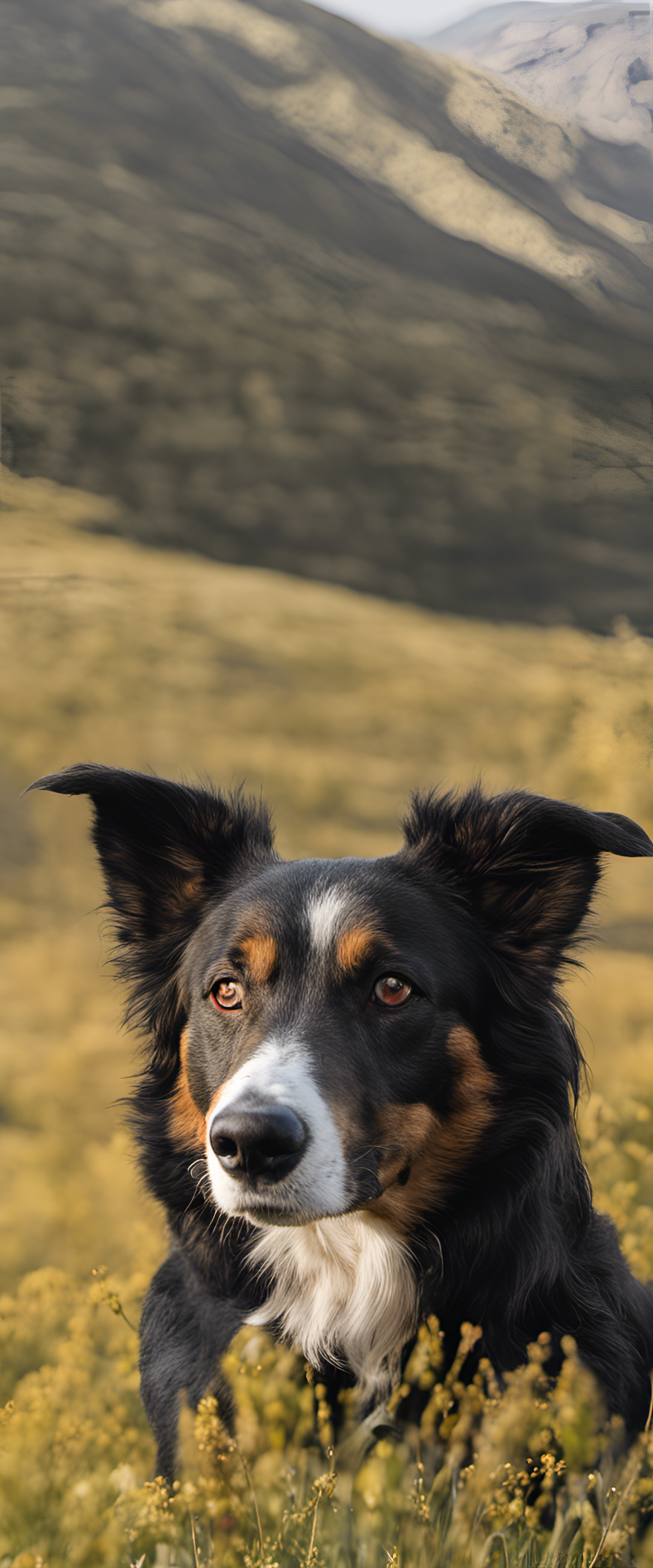 Majestic dog with a warm expression and floppy ears, against a vibrant backdrop.