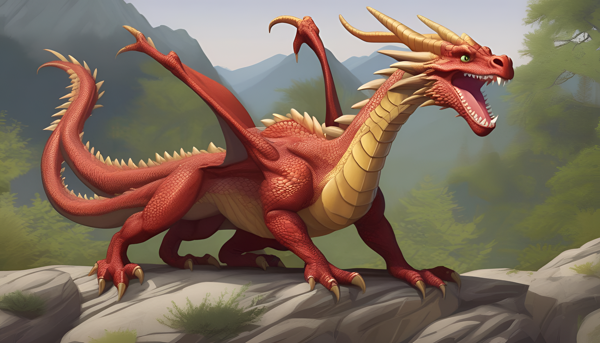 Playful dragon in vibrant colors, with a mischievous grin, soaring through a fantasy sky.