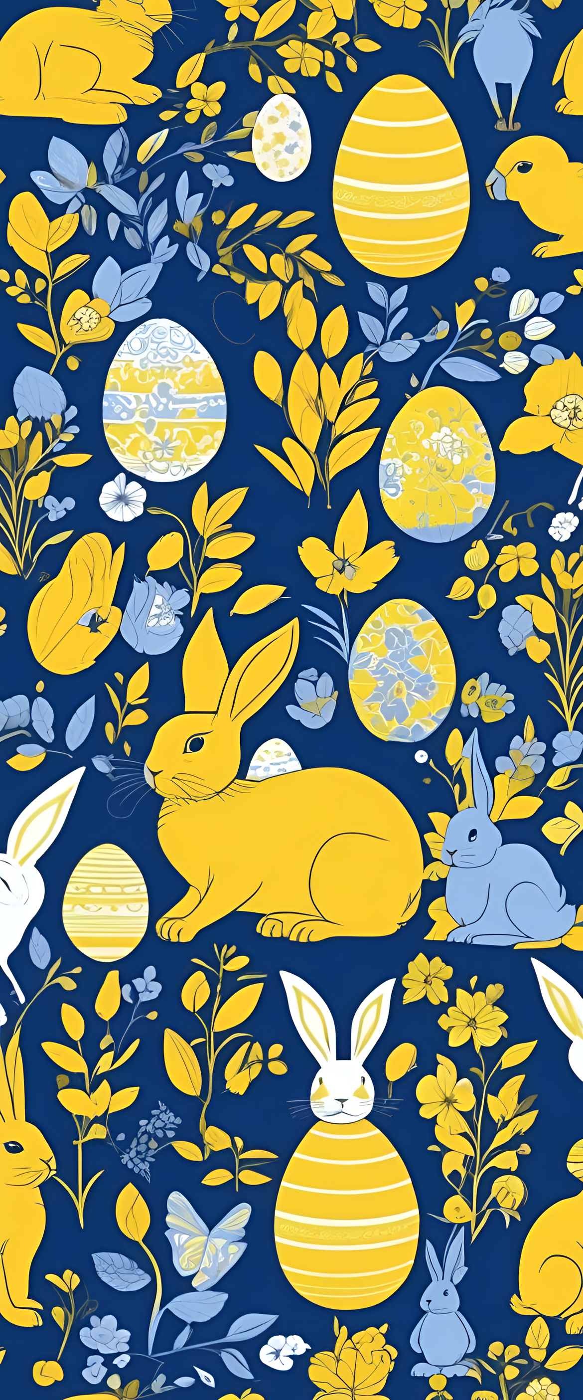 Abstract Easter-themed wallpaper with blue and yellow colors.