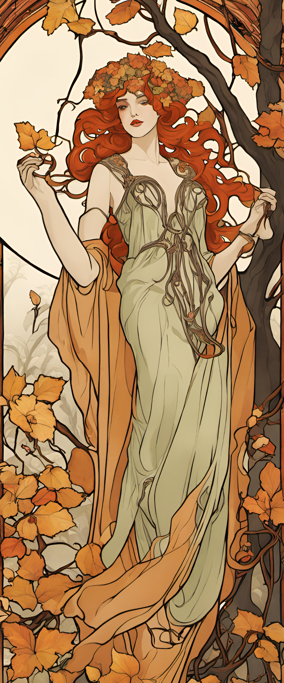 Art nouveau fall-inspired abstract design