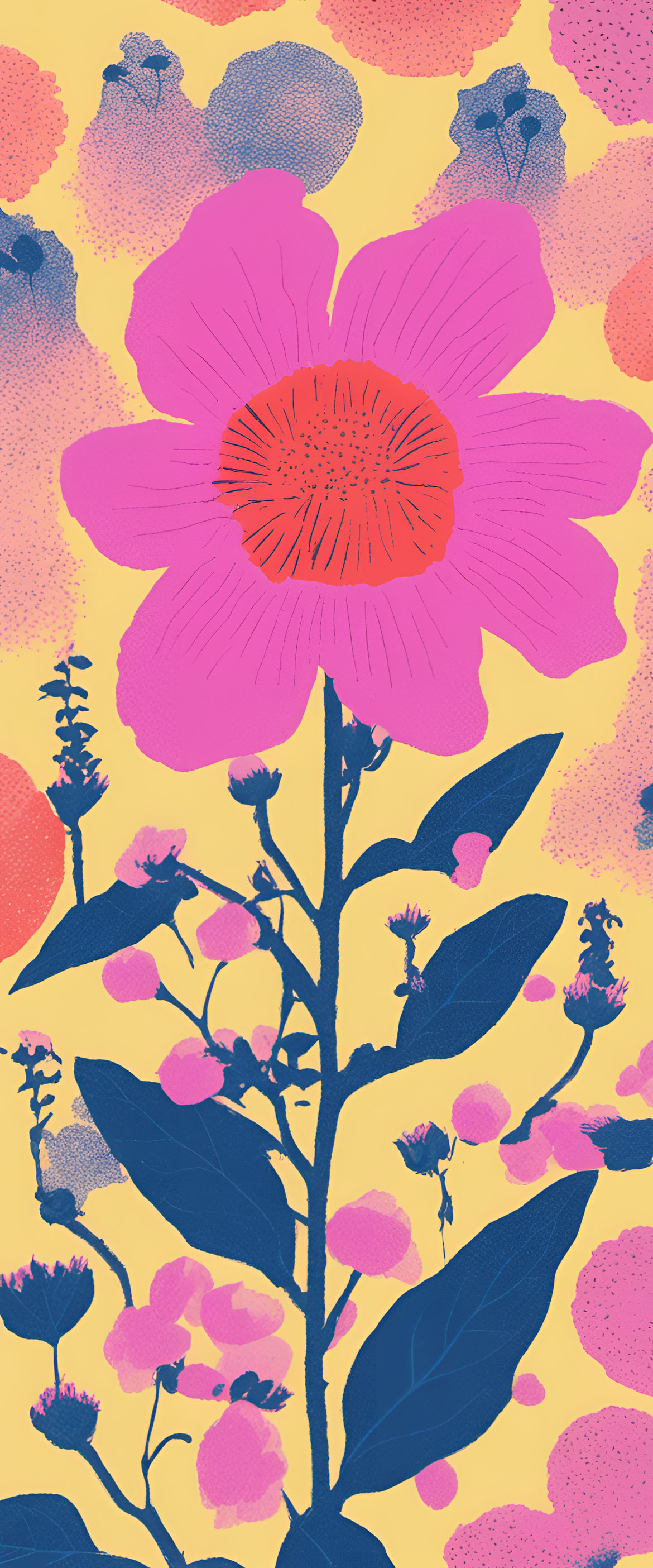 Colorful risograph flower illustration.