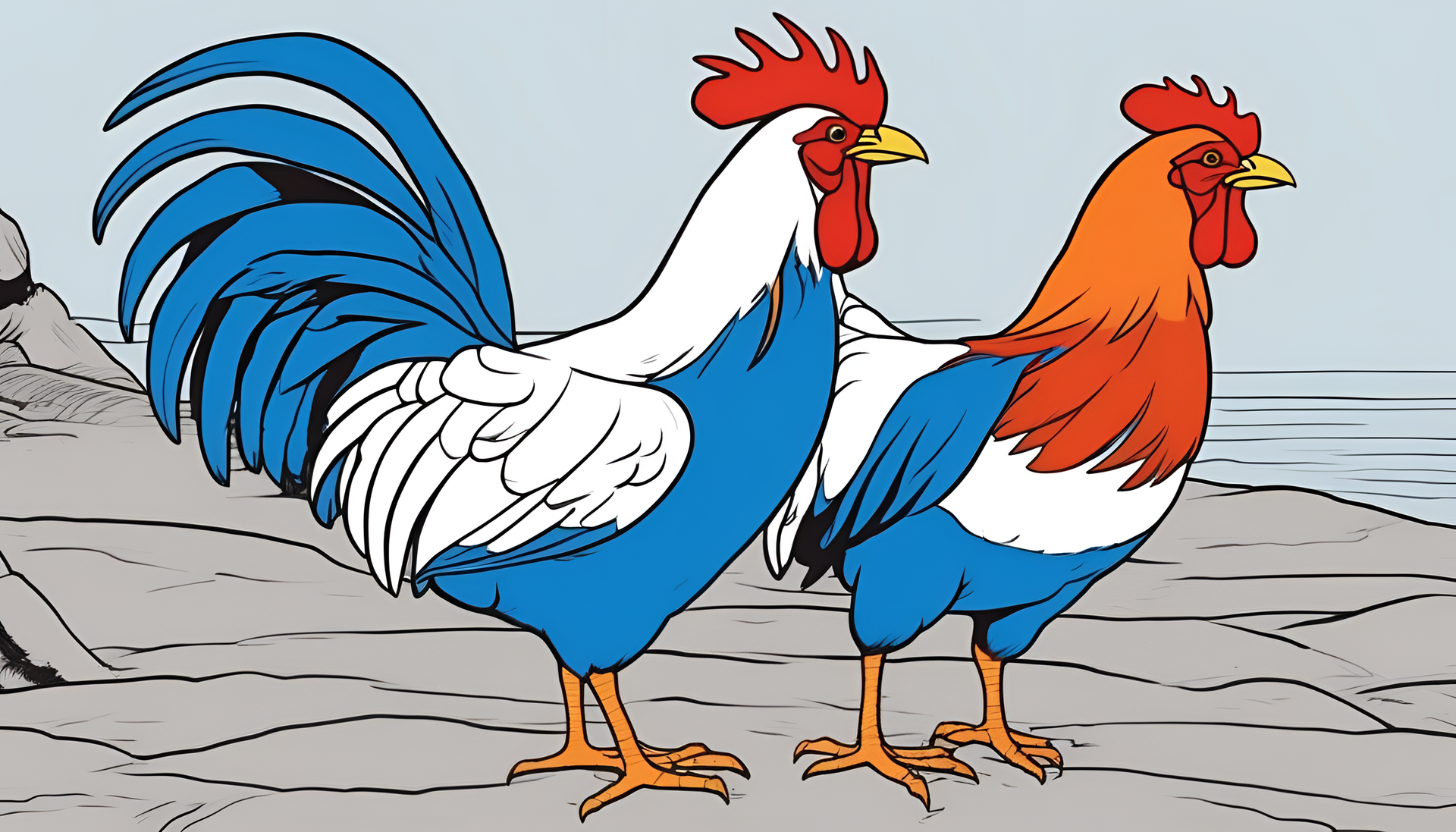 Foghorn Leghorn in vibrant blue and orange colors.