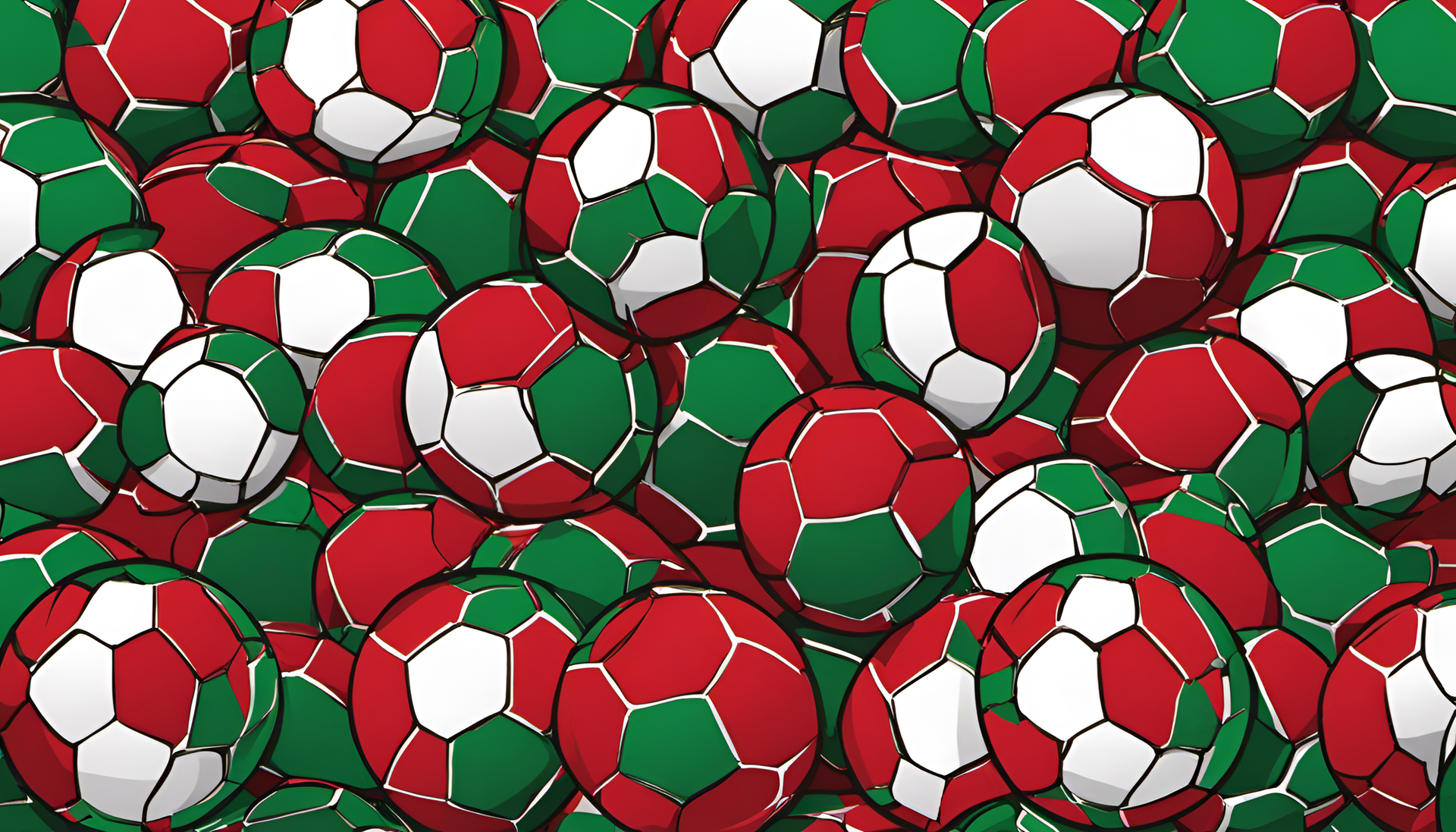 Festive football-themed wallpaper with vibrant red and green colors.