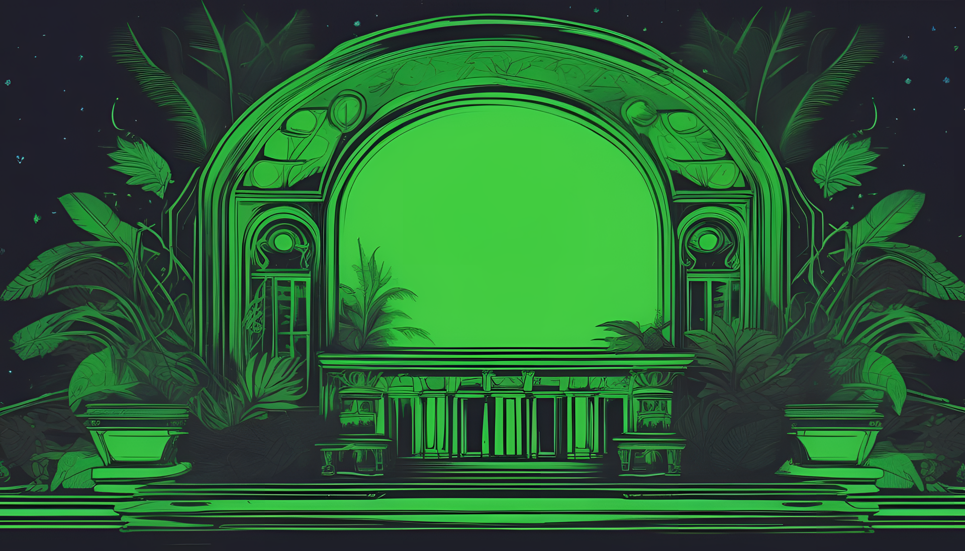 Vibrant green retro wallpaper with a blacklight effect