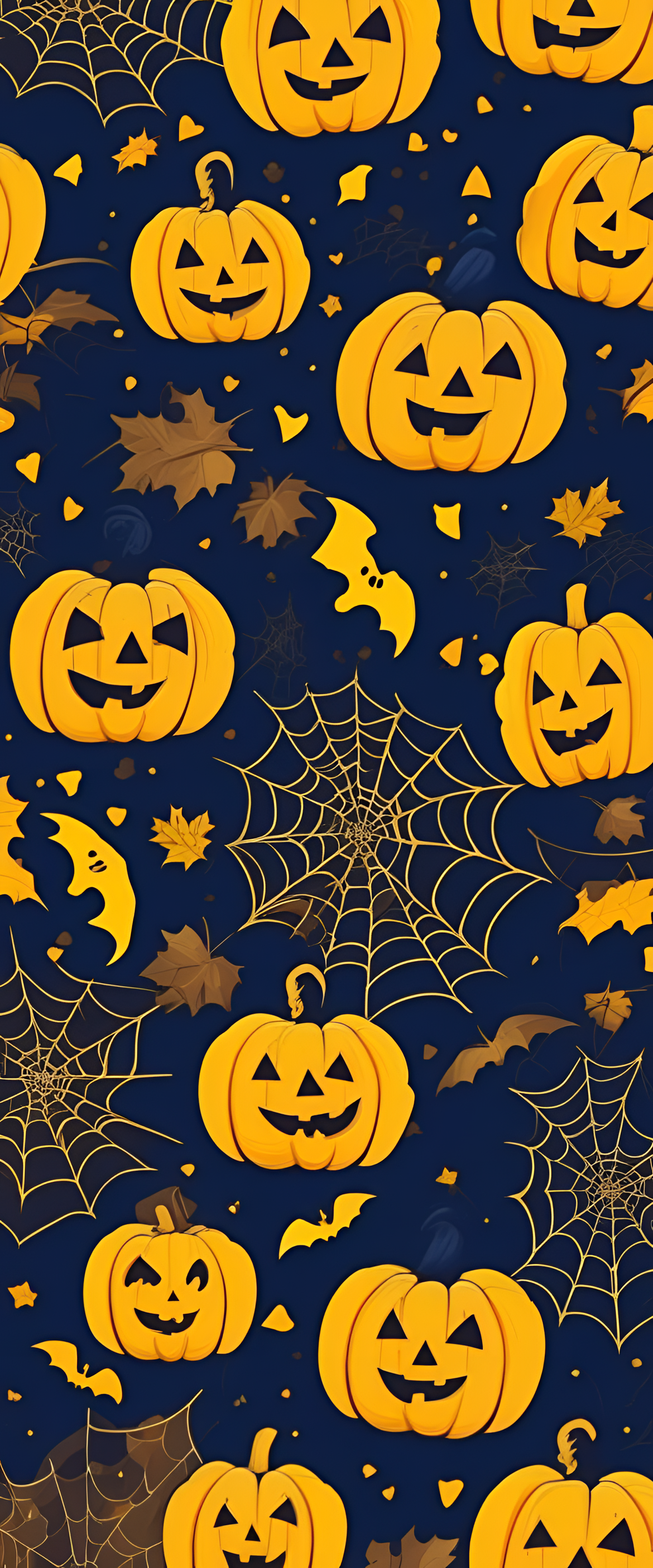 Abstract blue and yellow Halloween themed wallpaper design.