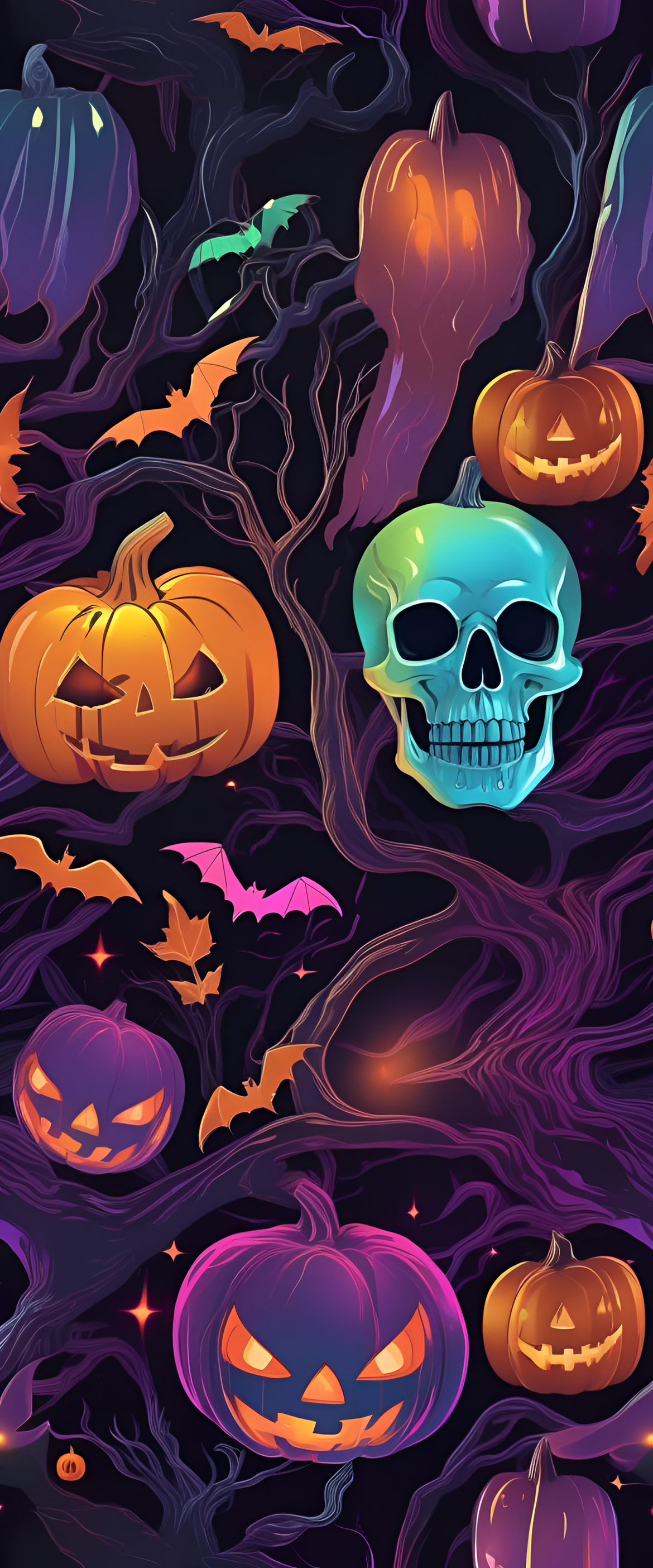 Iridescent Halloween background with spooky theme.