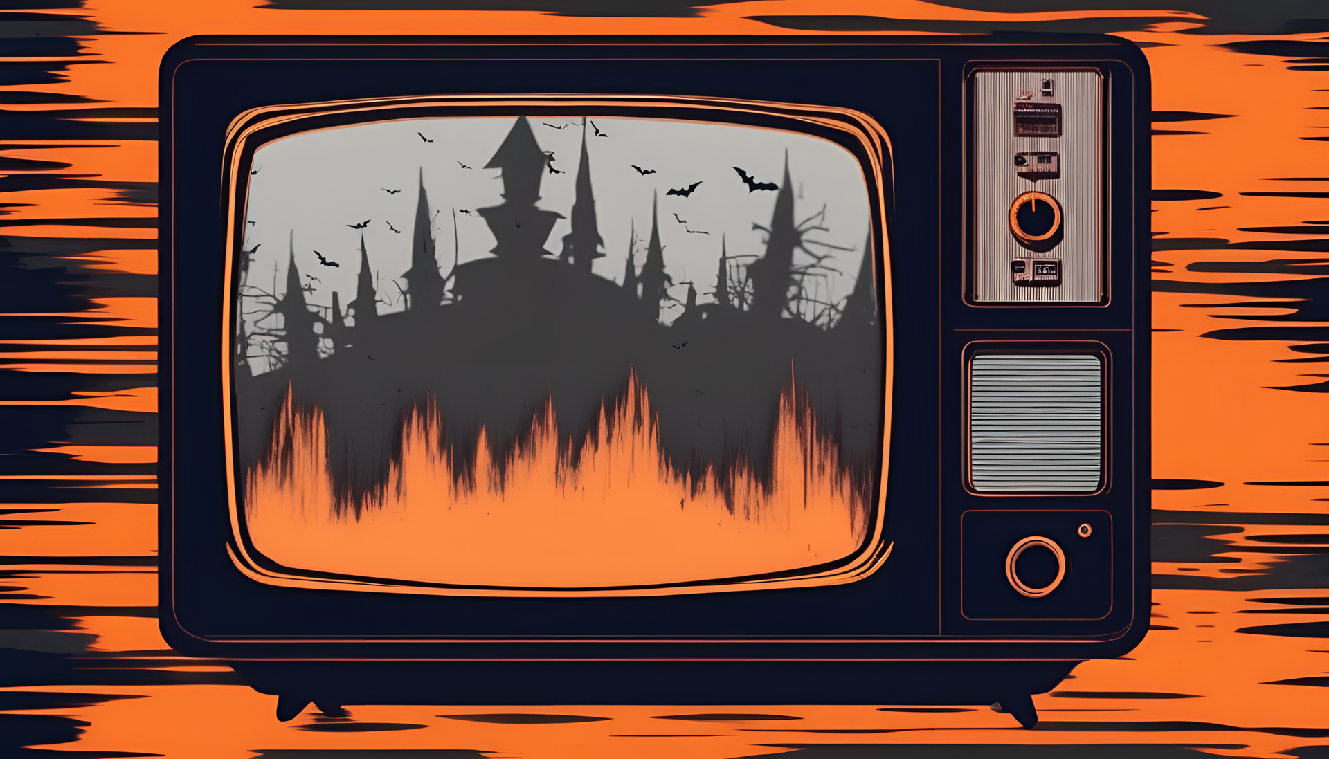 Halloween-themed glitched TV desktop wallpaper