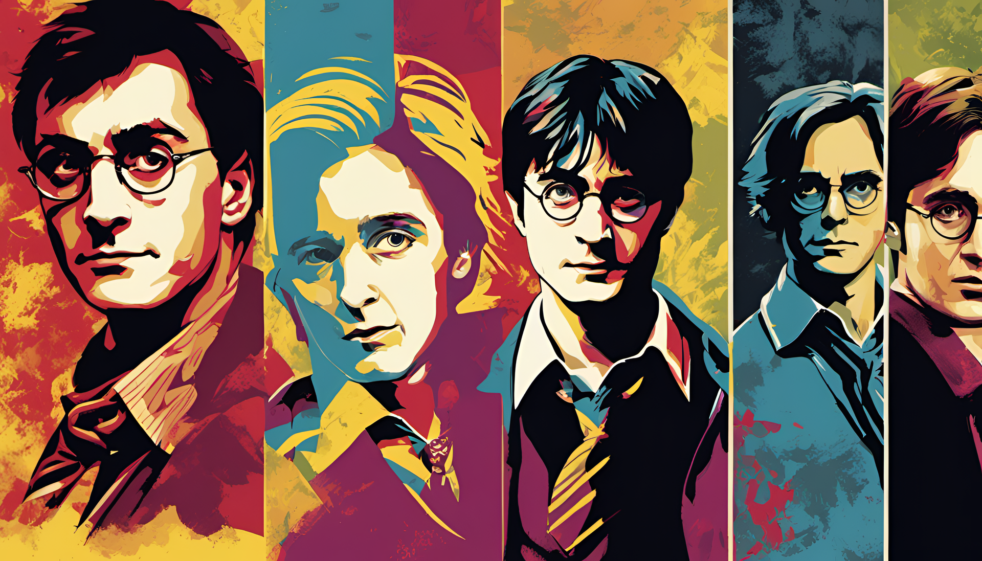 Abstract pop art-style Harry Potter desktop wallpaper.