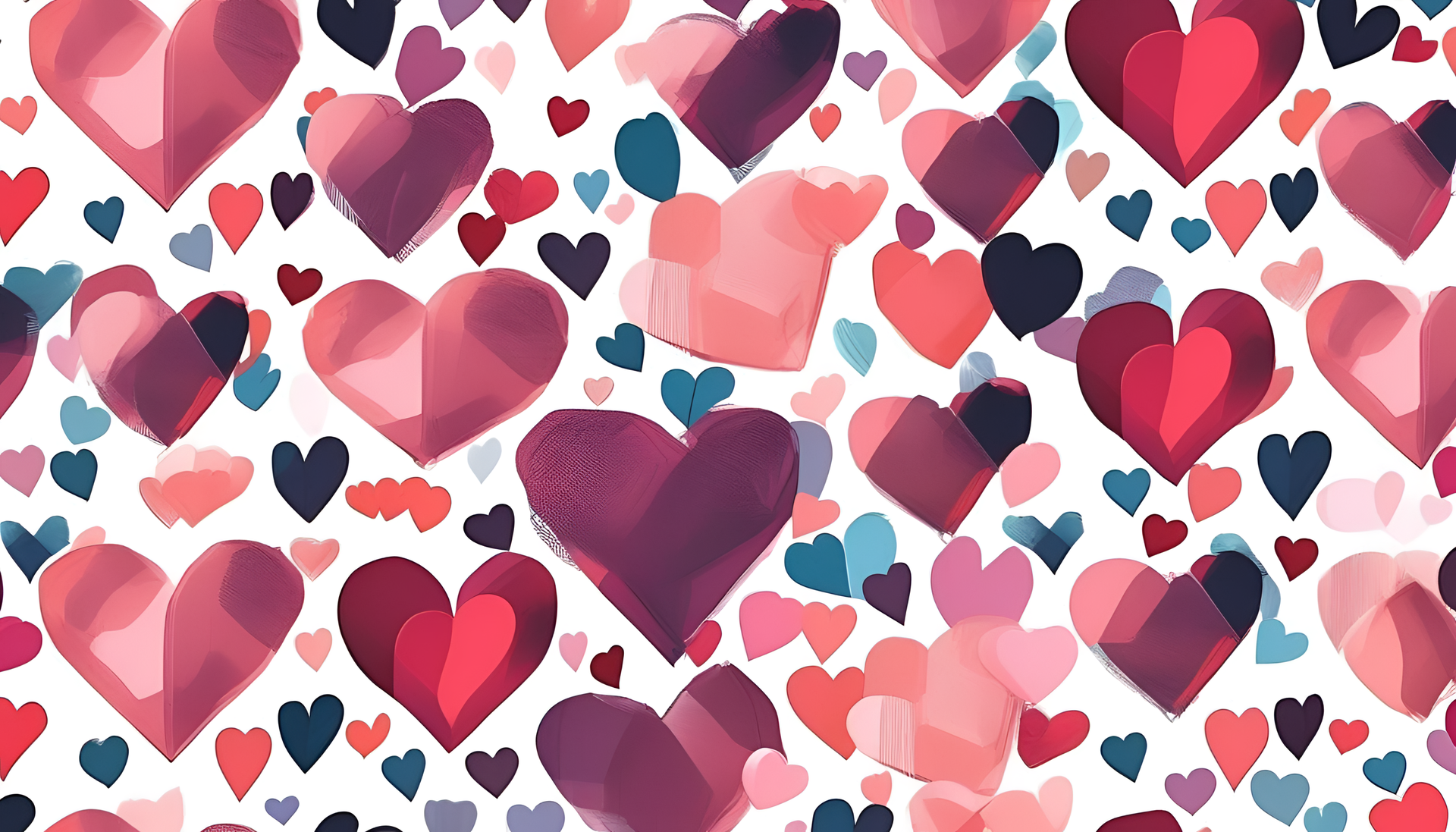 Abstract hearts in vibrant colors on a dark background.