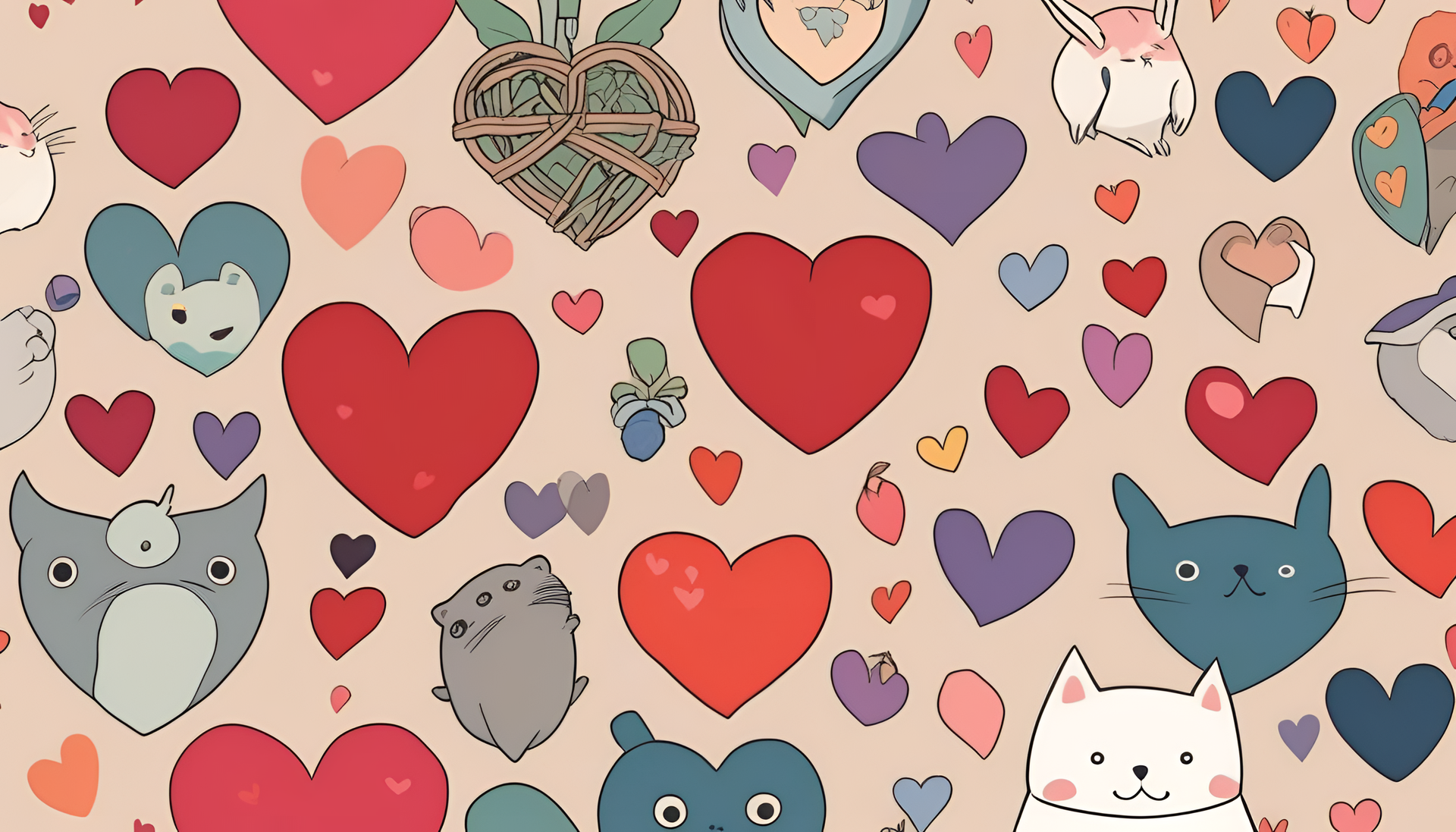 Studio Ghibli-inspired hearts wallpaper.