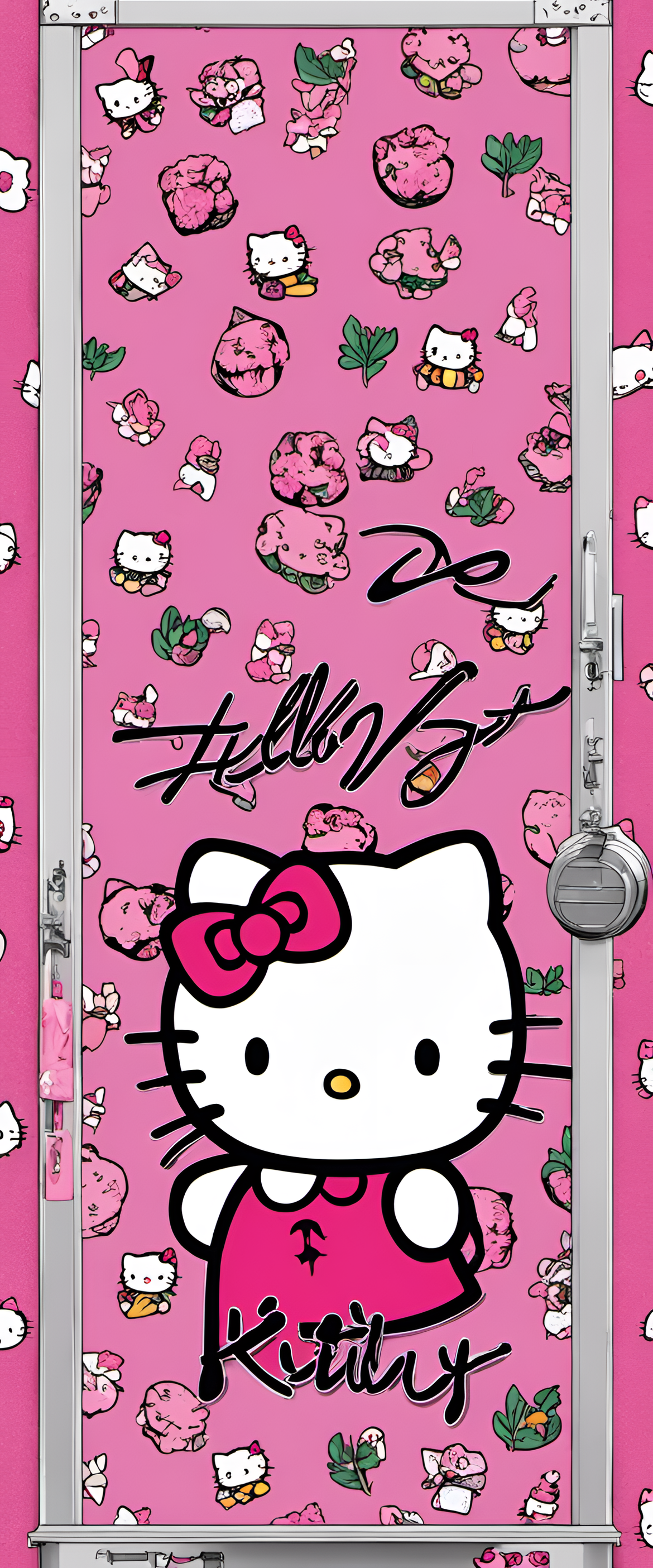 Hello Kitty with a colorful background.