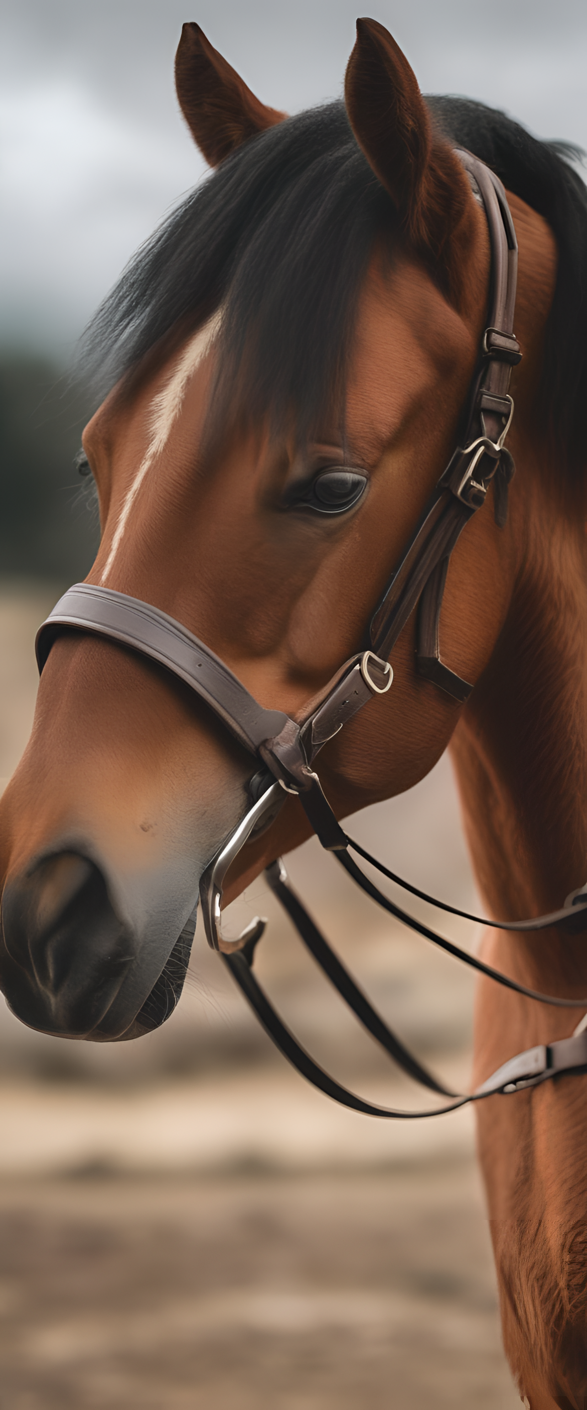 Majestic horse galloping through a peaceful meadow.