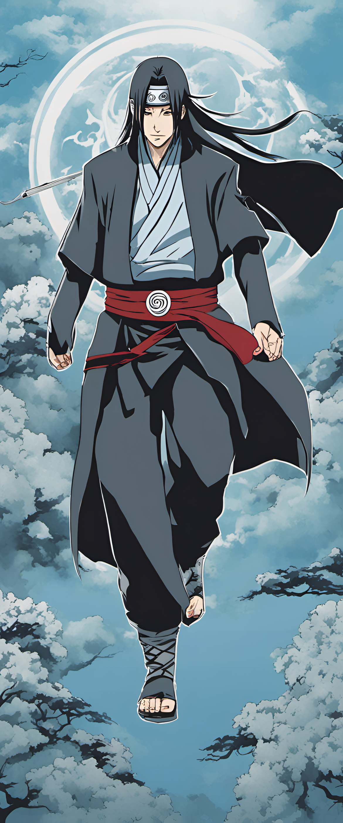 Itachi Uchiha wallpaper with a light blue and silver color scheme.