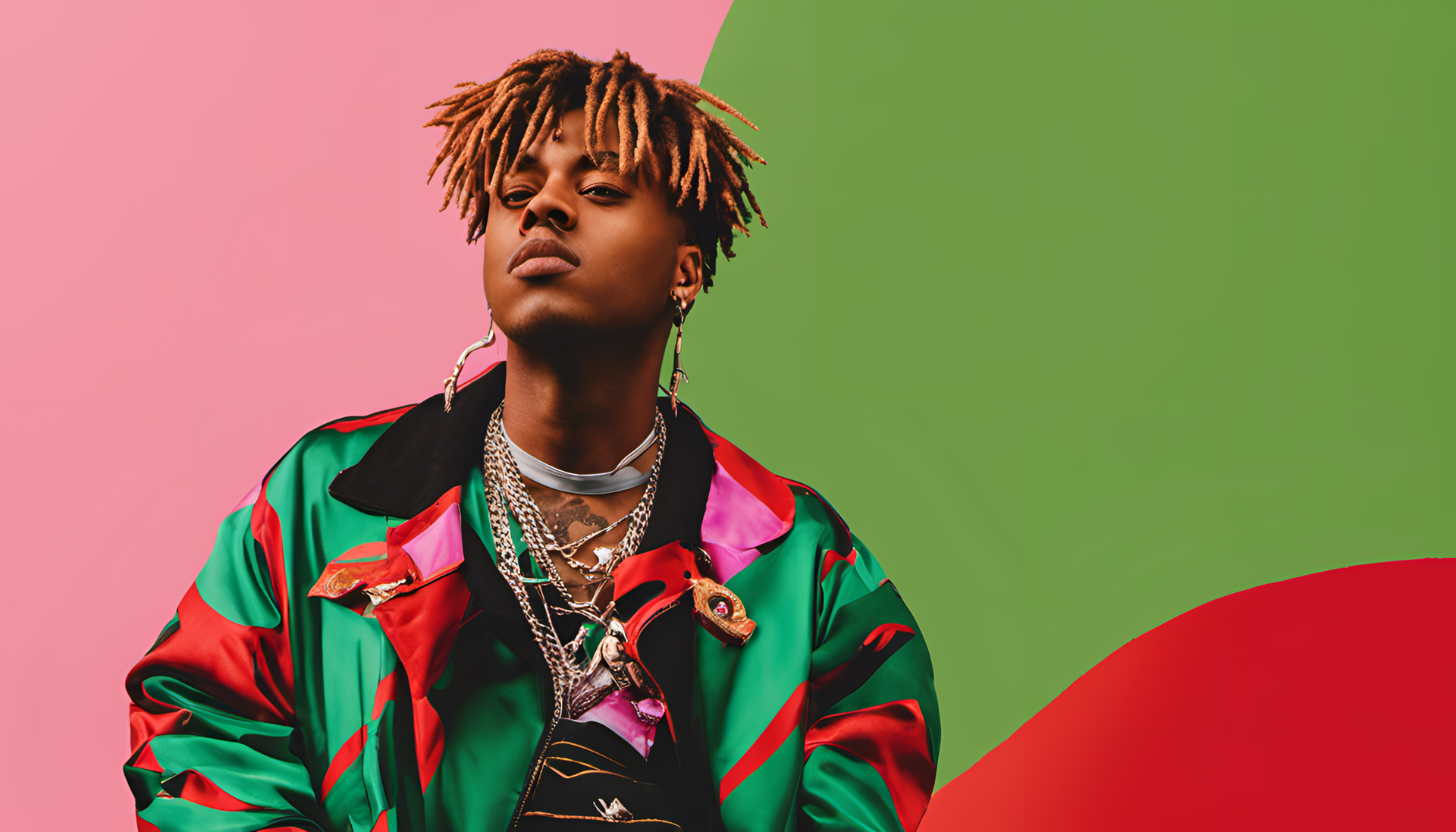 Juice WRLD surrounded by vibrant colors