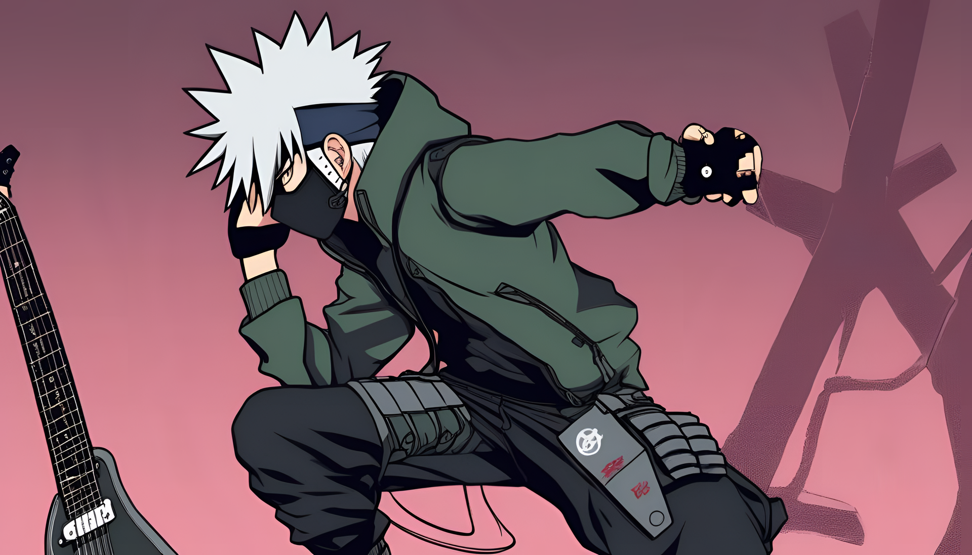 Colorful artwork of a character named Kakashi, displaying a punk rock style and attitude.