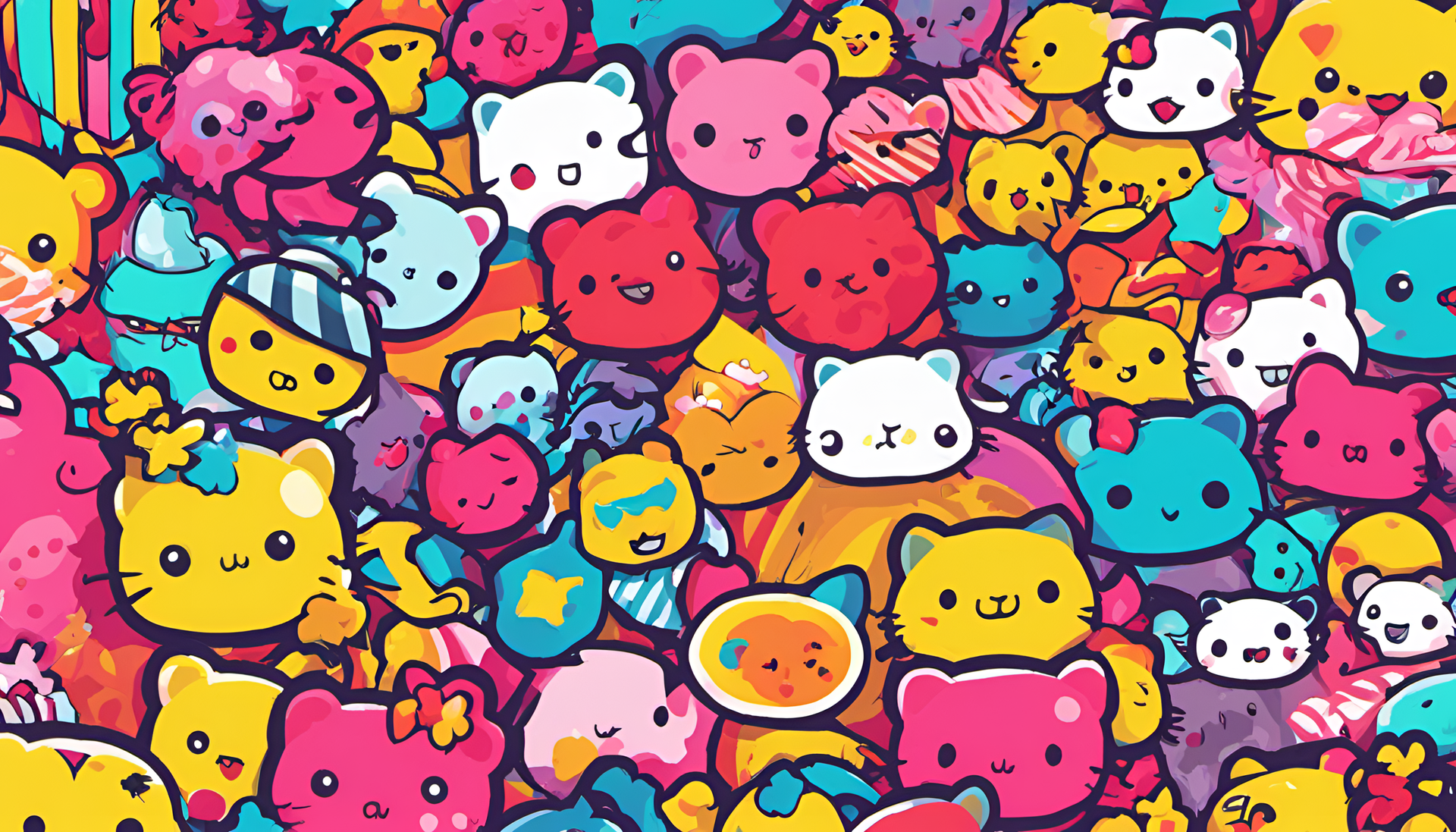 Colorful pop art kawaii wallpaper featuring cute and vibrant design elements.