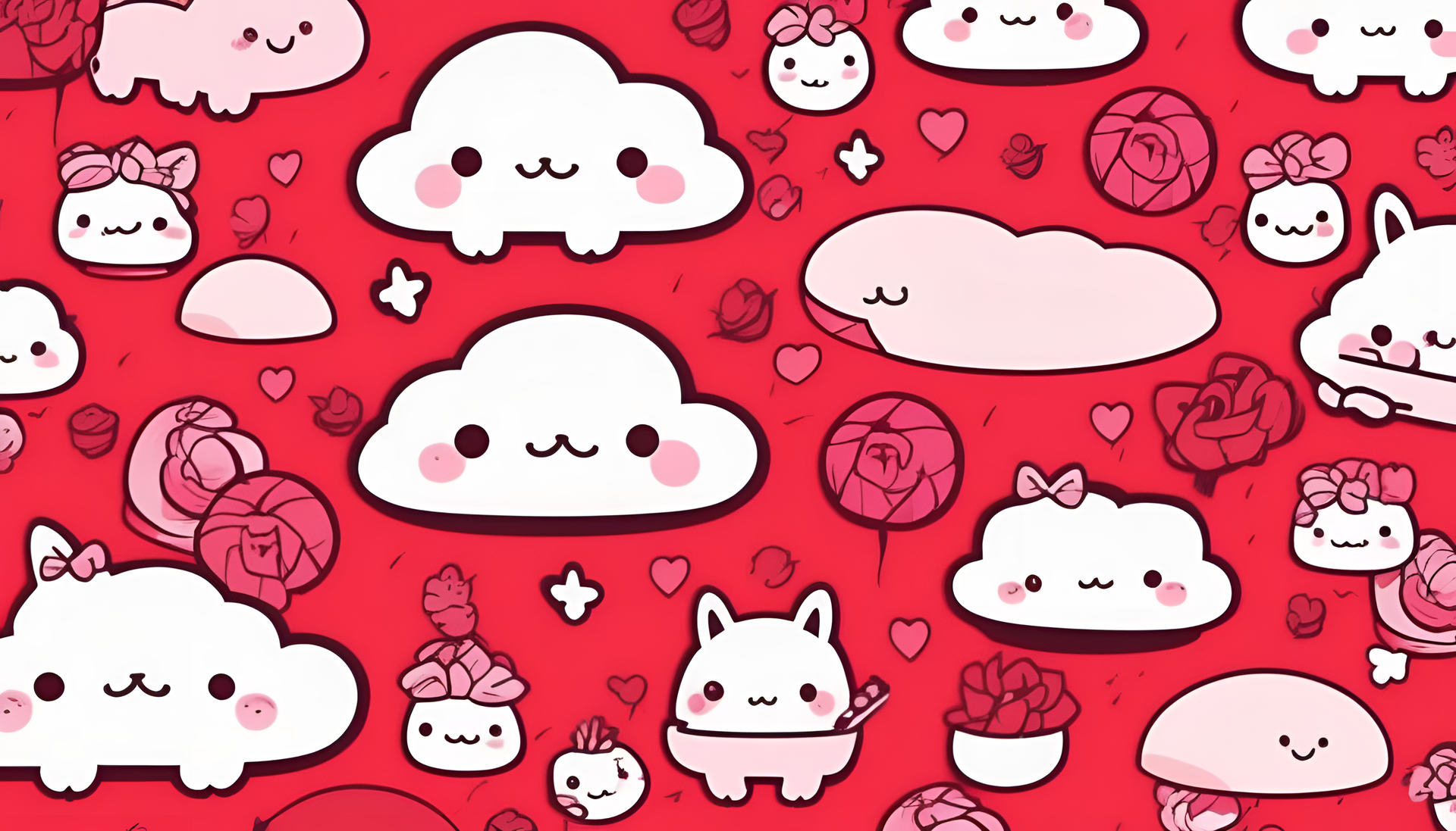 Vibrant red kawaii wallpaper with bold saturations