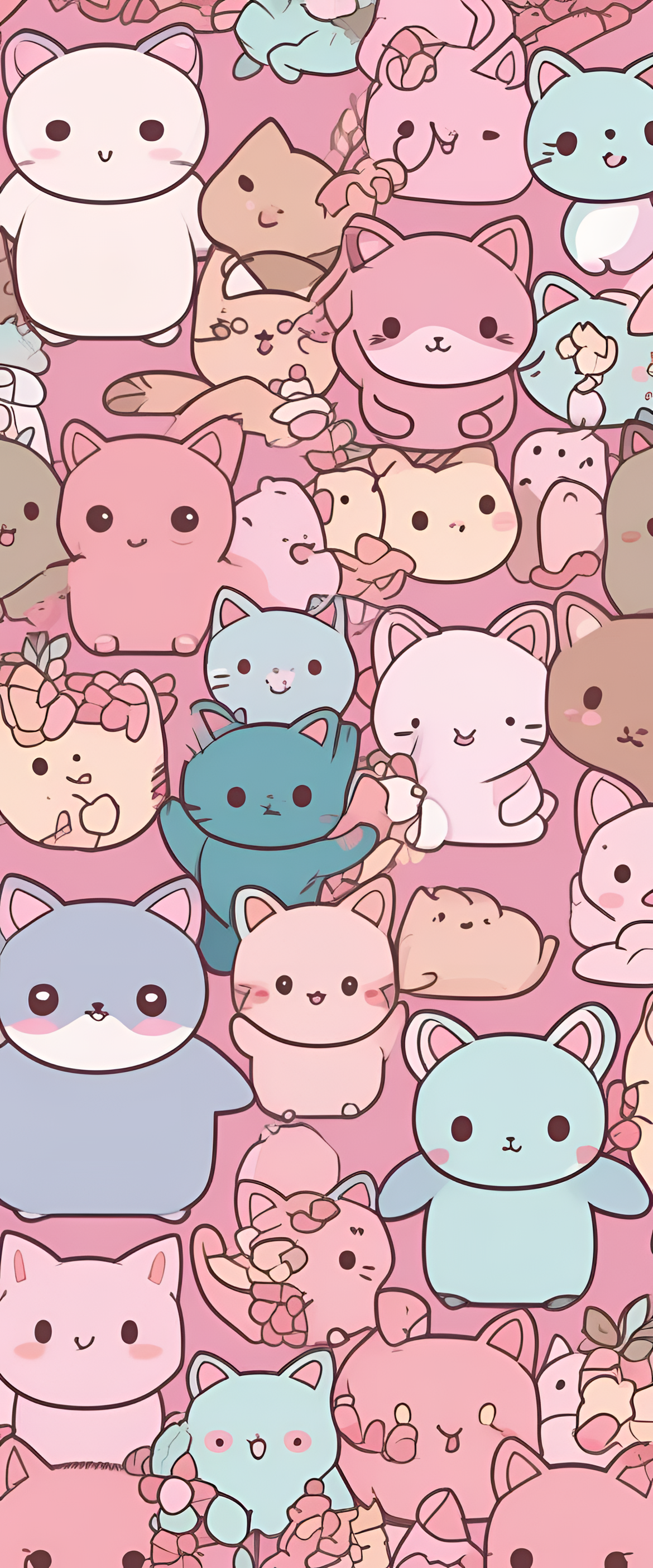 Kawaii wallpaper with cute, colorful characters.