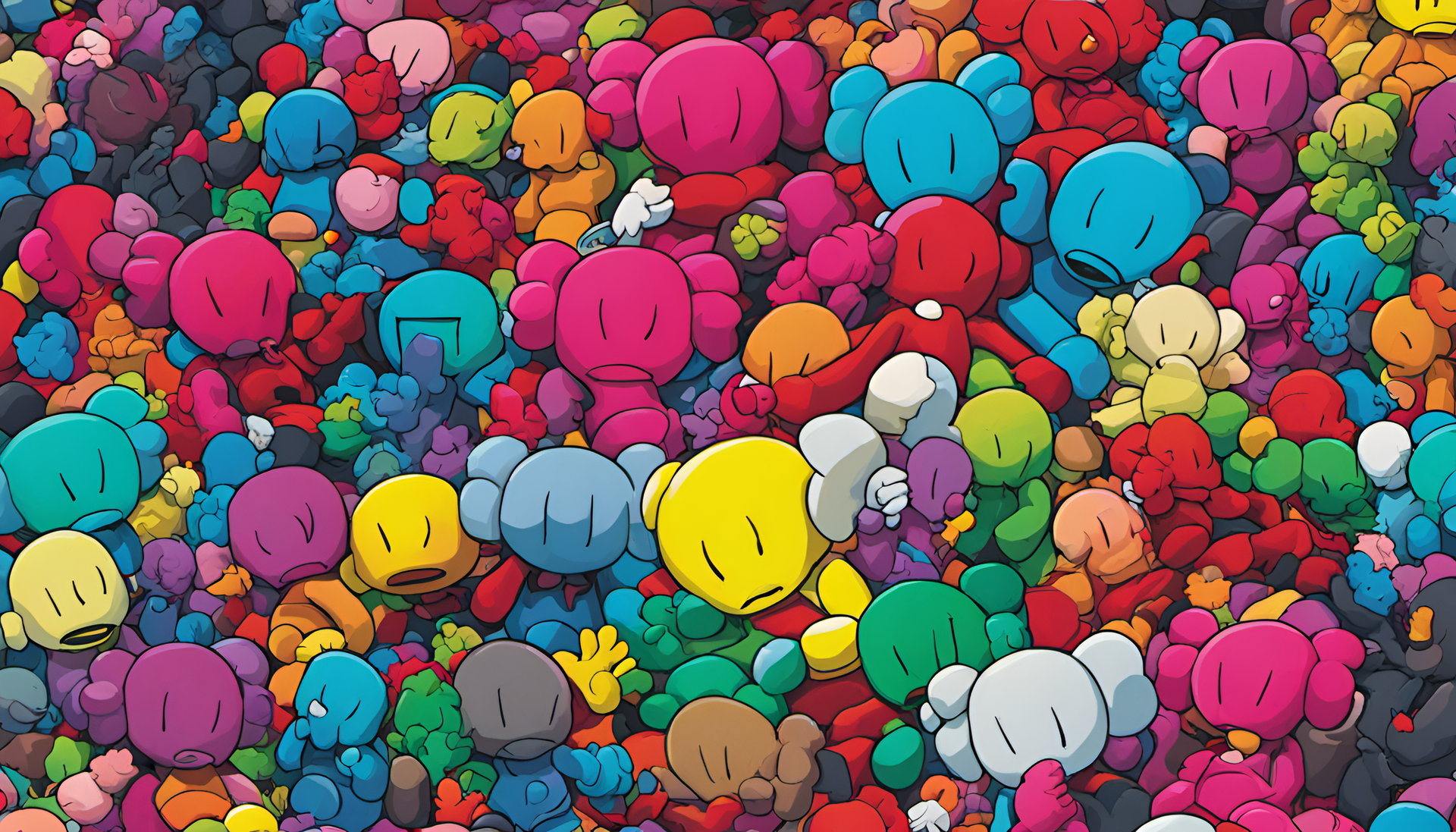 Colorful KAWS artwork on a vibrant wallpaper.