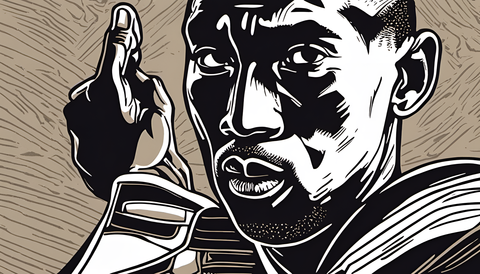 Kobe Bryant in linocut style.