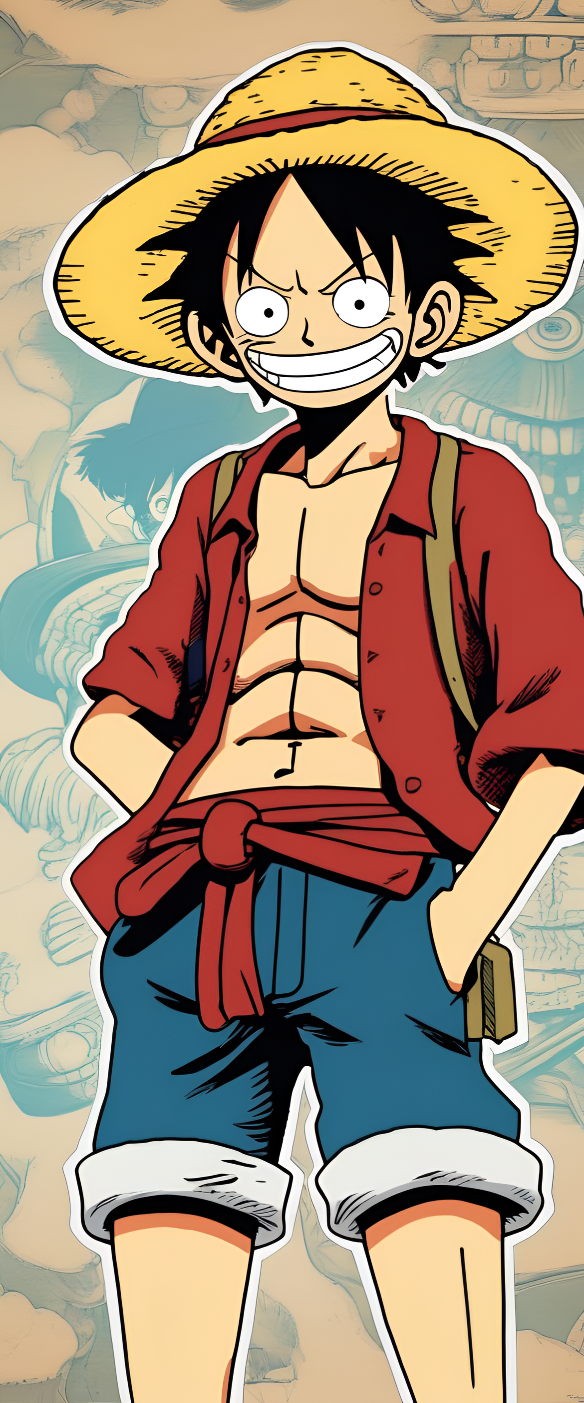 Retro wallpaper featuring Luffy from One Piece.