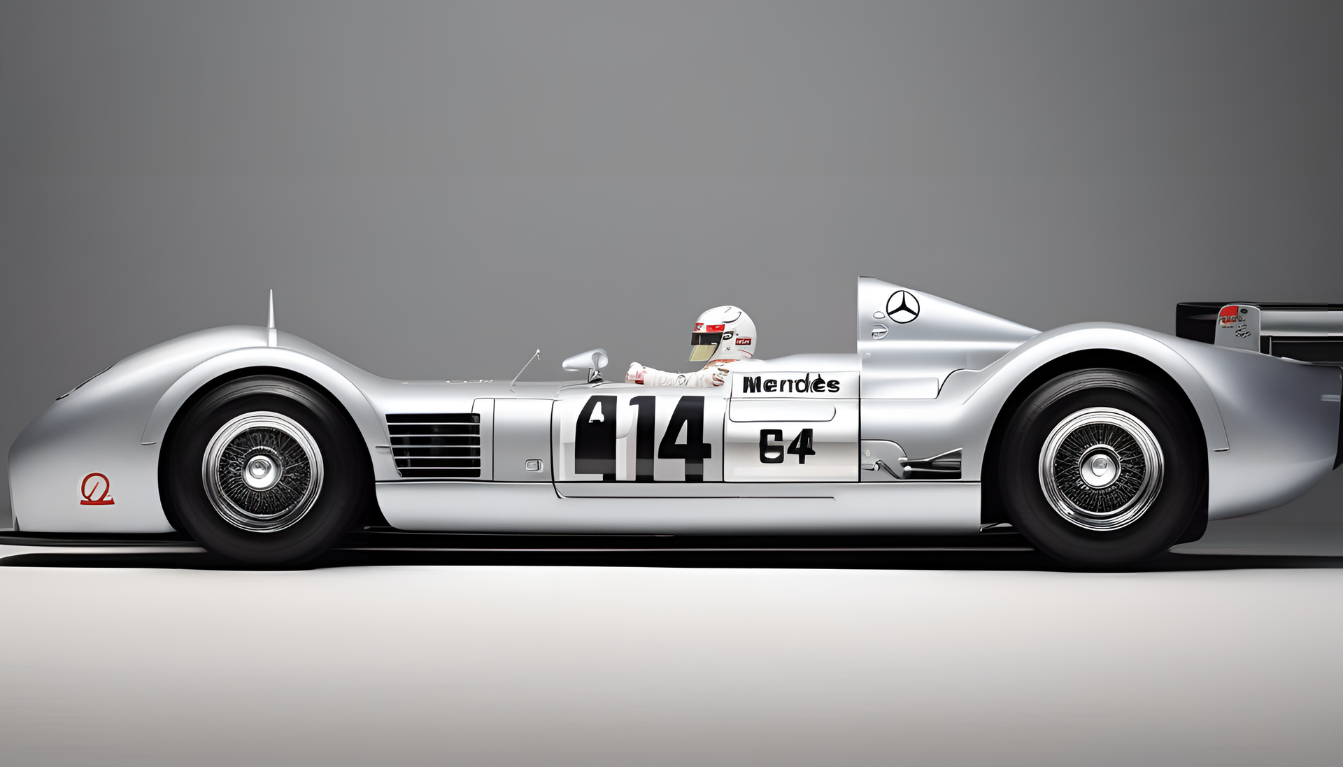 Blue Mercedes W14 racing car speeding on track with sleek design and dynamic curves.