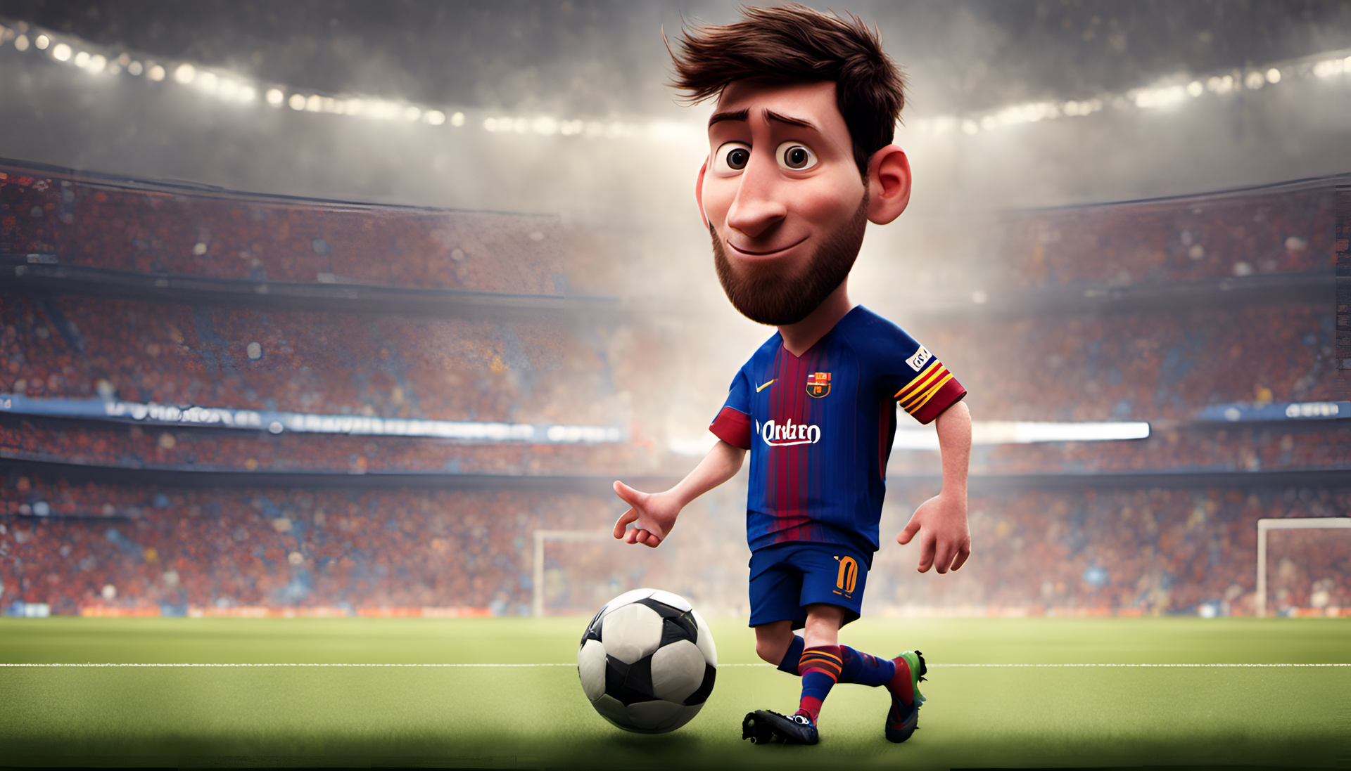 Colorful and vibrant portrait of a talented soccer player in a Pixar-inspired style