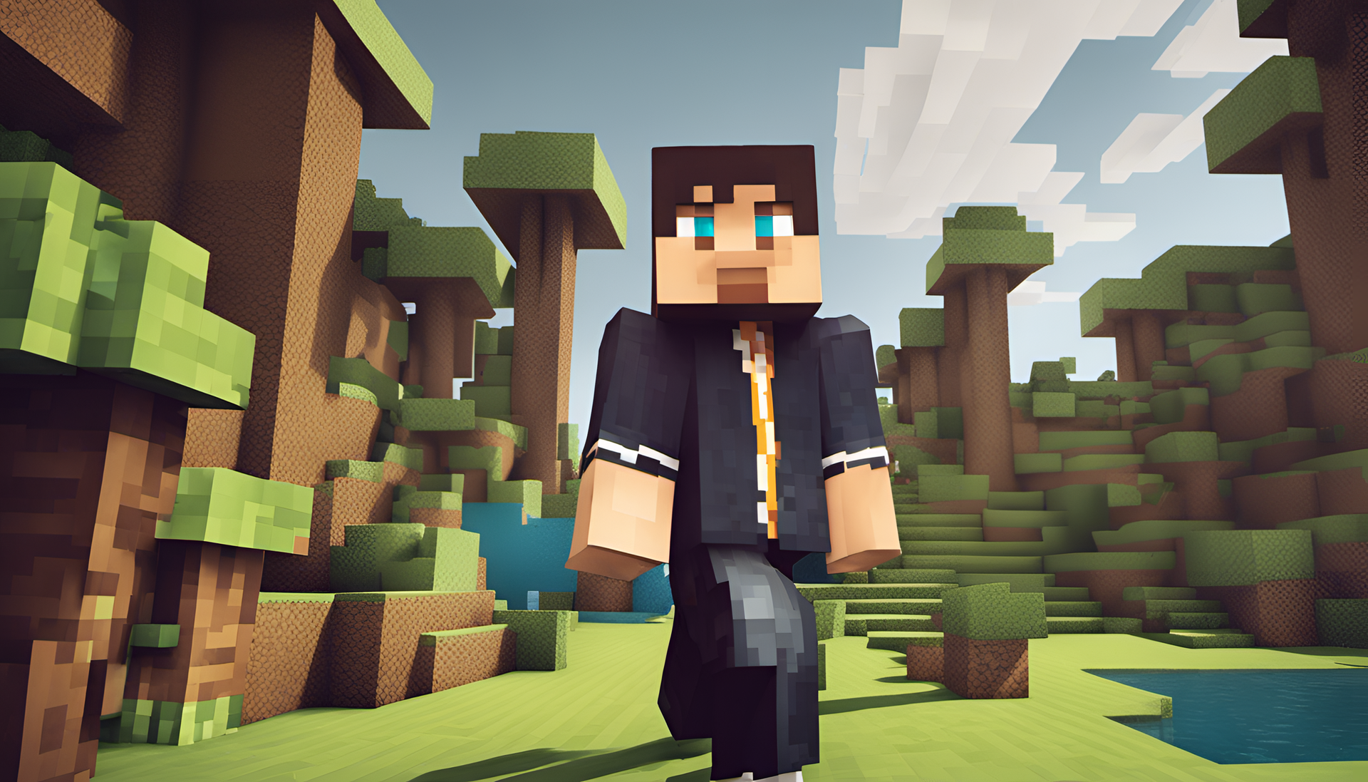 Minecraft-inspired high fashion photography wallpaper