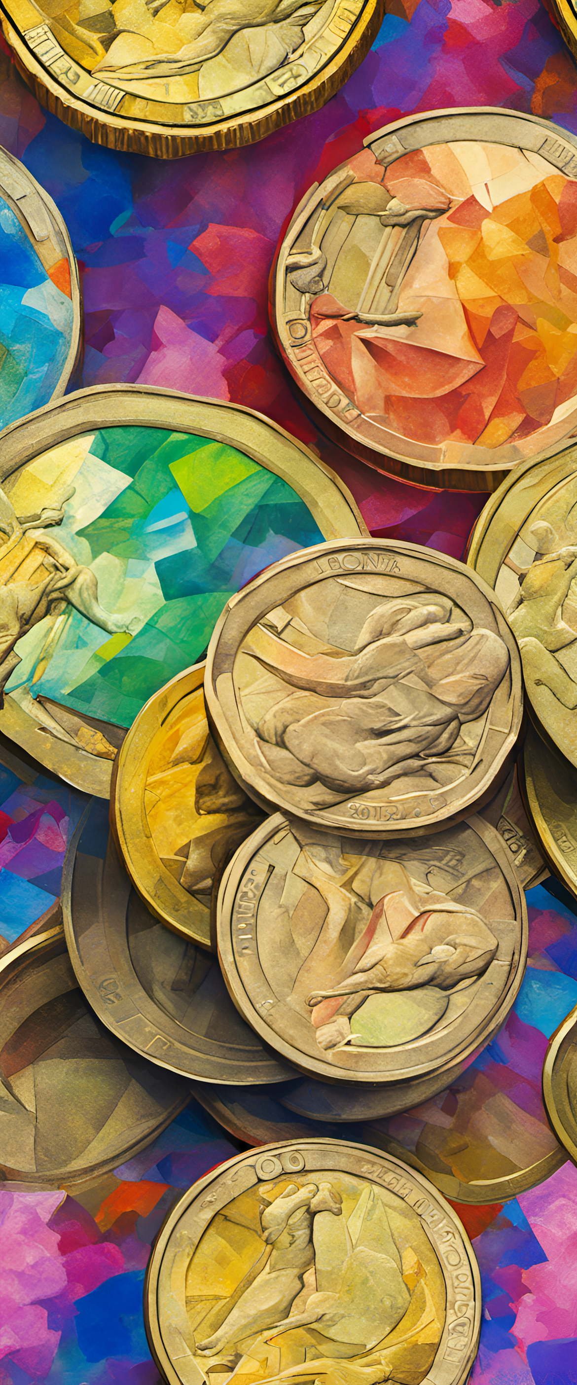 Vibrant and colorful impressionist art featuring money.