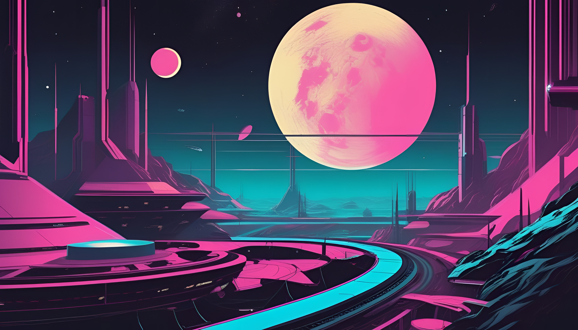 Glowing moon against a starry night sky with futuristic vibes.