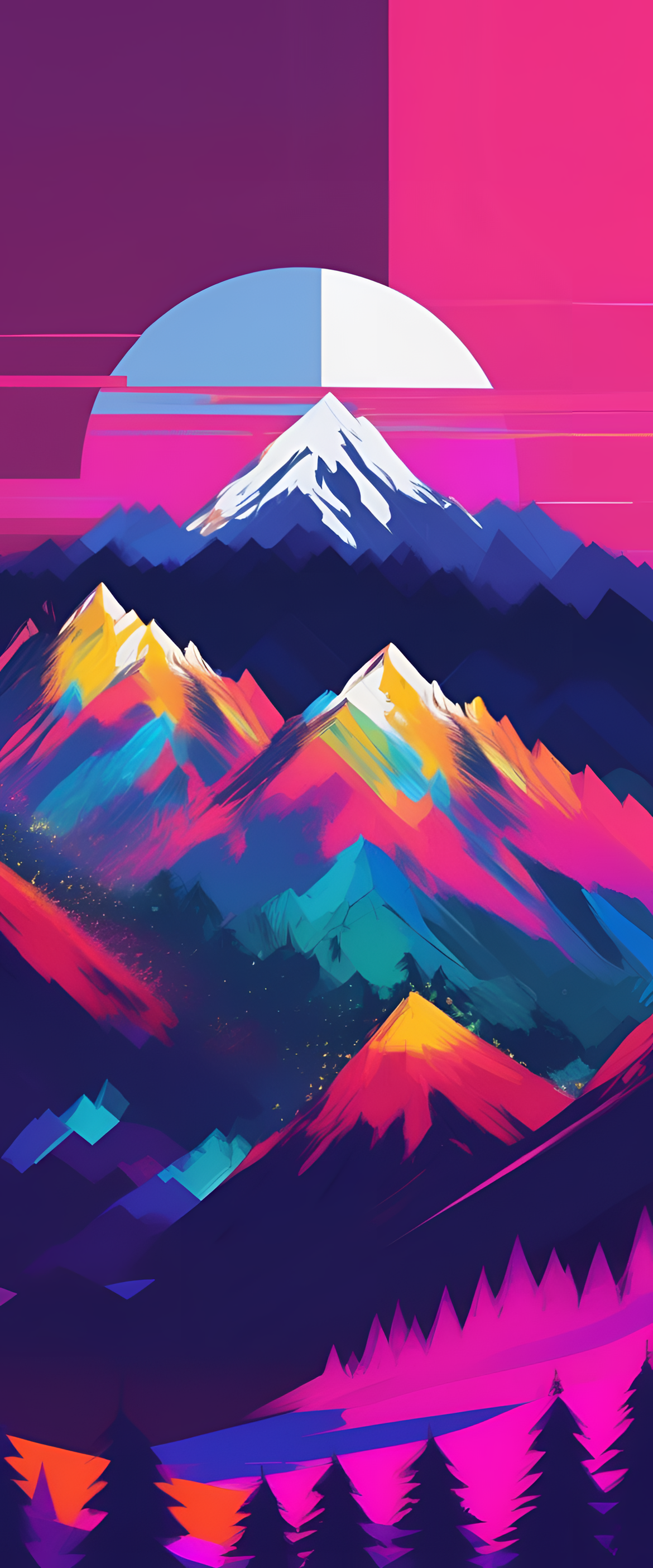 Vibrant glitched mountain wallpaper