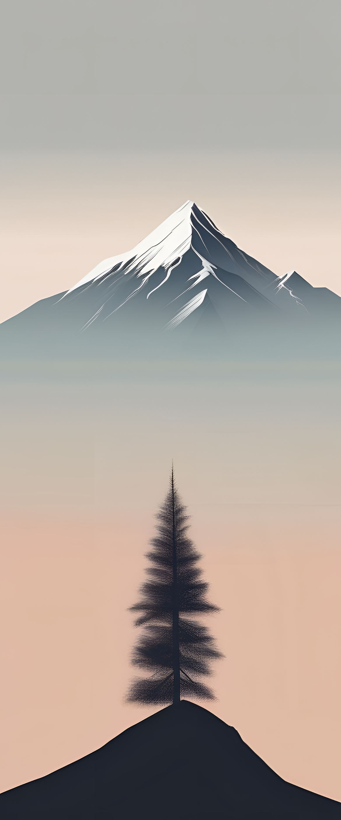 Minimalist mountain landscape with a serene color palette.