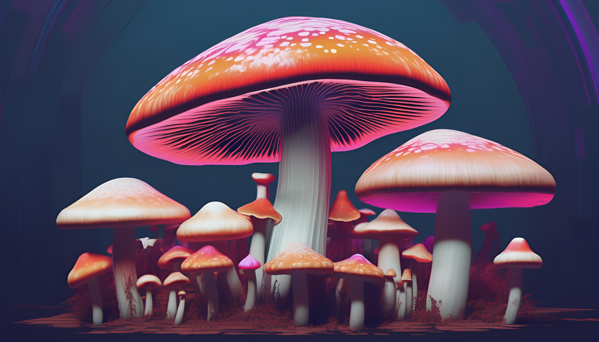 Colorful glitched mushroom in a vibrant artistic design.