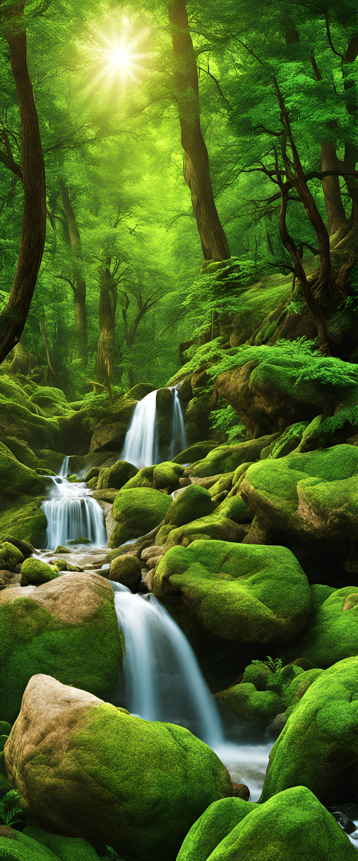 Lush green landscape with vibrant flowers and trees, creating a serene and beautiful nature wallpaper.