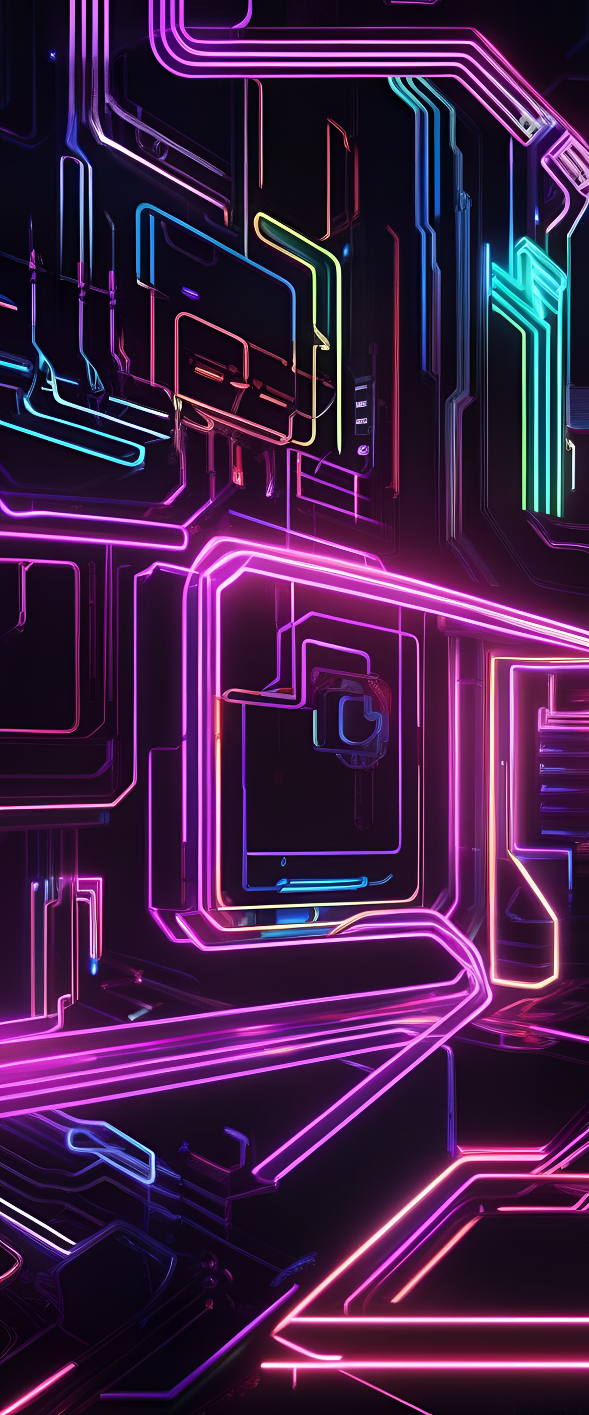 Vibrant neon-colored abstract wallpaper.