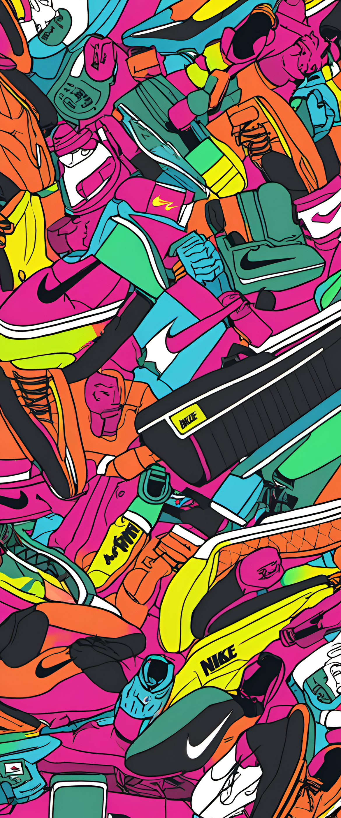 Nike-themed abstract wallpaper with vibrant colors and dynamic patterns.