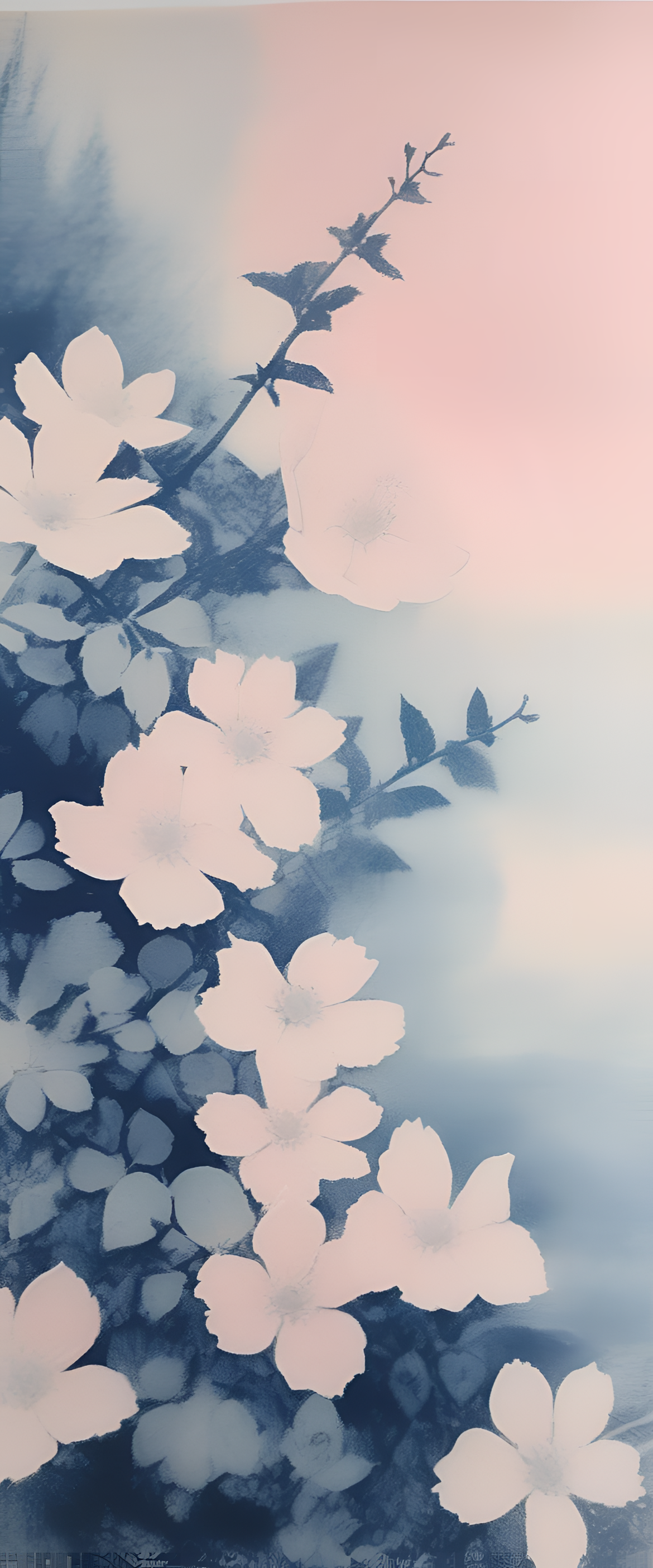 Pastel cyanotype print of a soothing and dreamy aesthetic for a phone wallpaper.