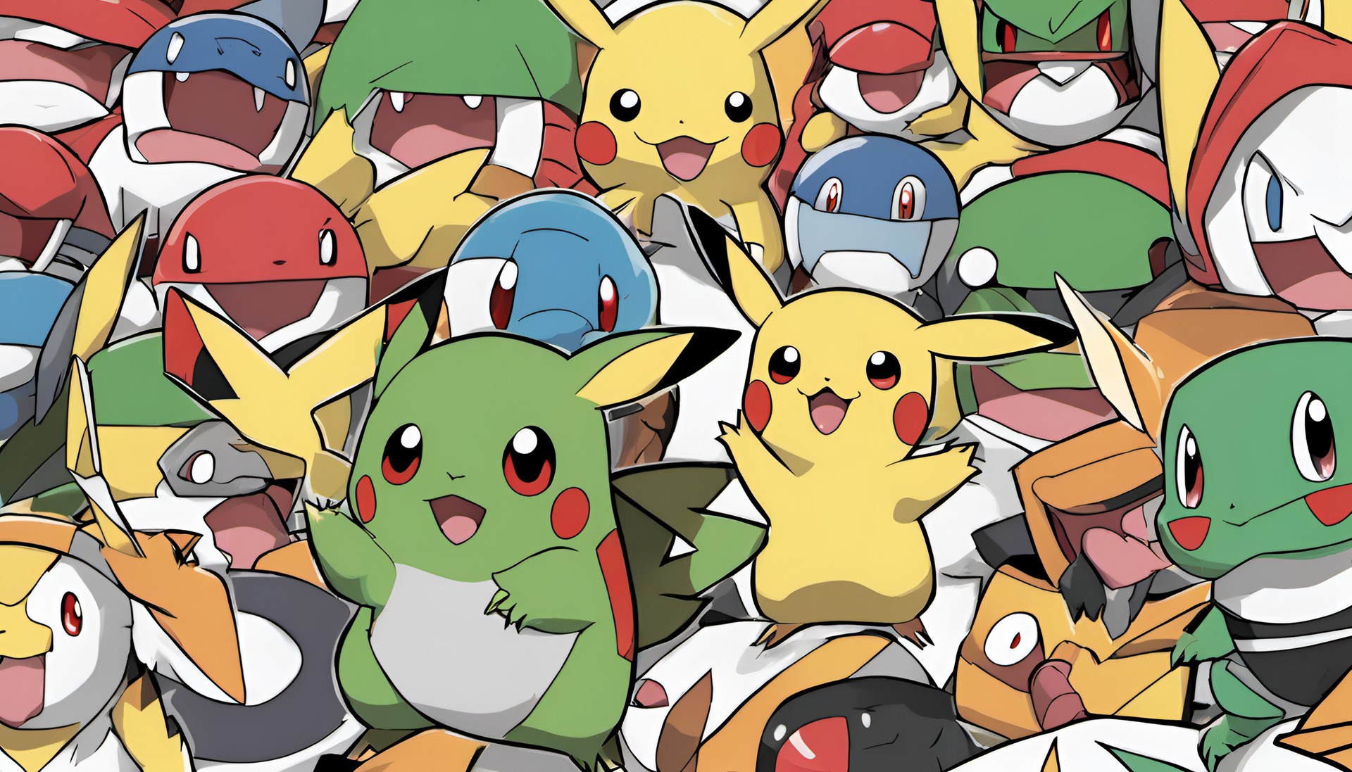 Colorful image featuring popular Pokémon characters in a vibrant wallpaper.