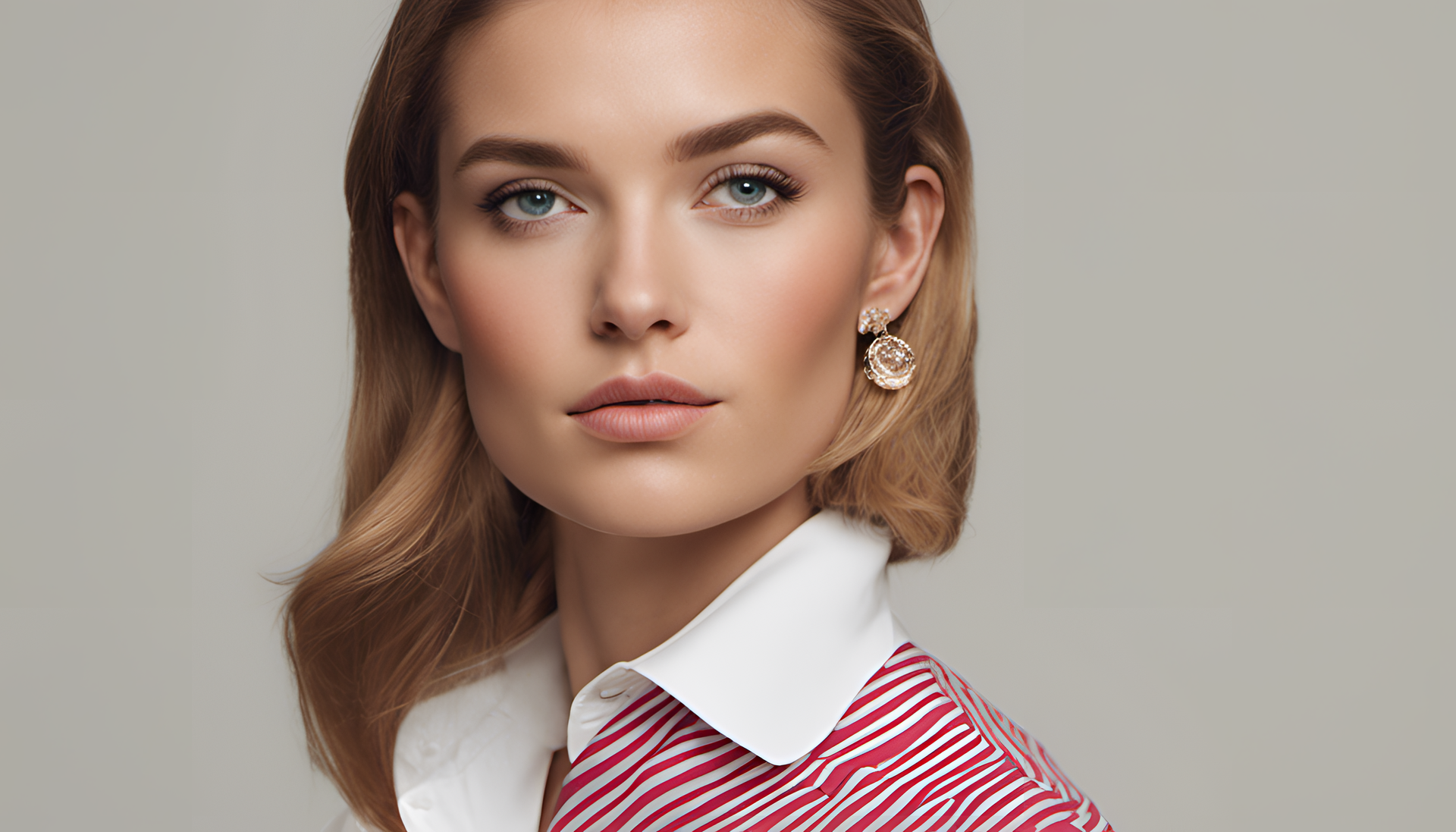 Elegant person wearing preppy outfit in a close-up headshot portrait.