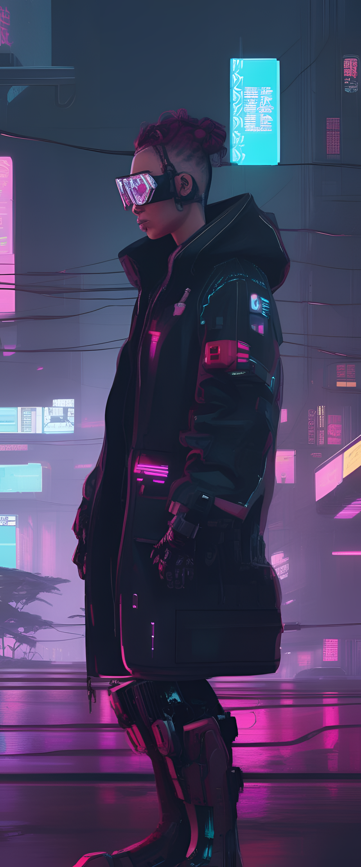 Cyberpunk-themed wallpaper with a somber mood.