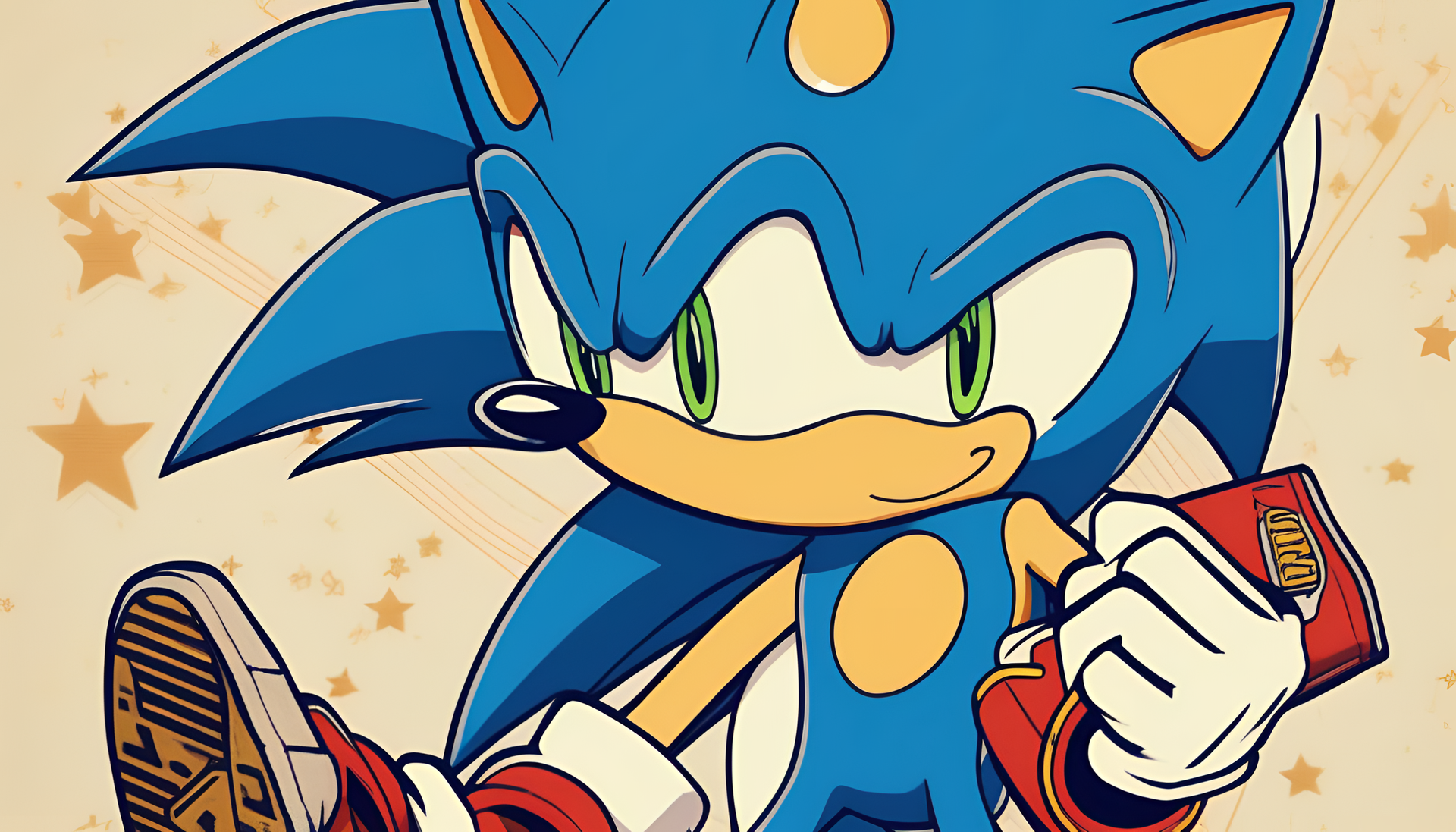 Vintage-style Sonic wallpaper with scenic background and retro vibes