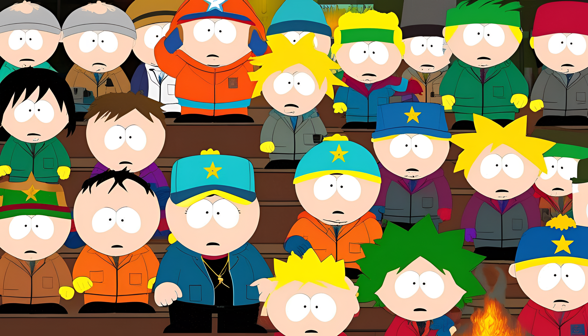 A vibrant South Park scene with golden hues.