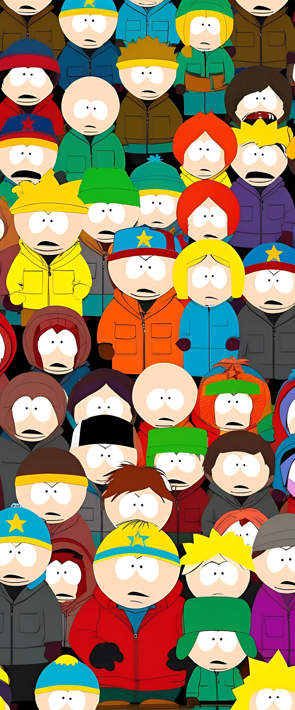 Colorful South Park characters in a lively wallpaper design.