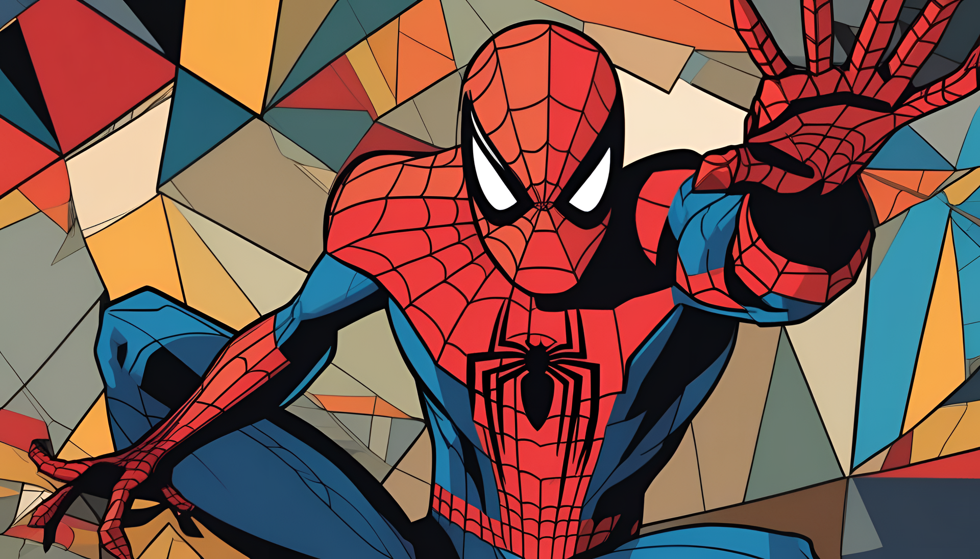 Cubist Spider-Man in abstracted form.